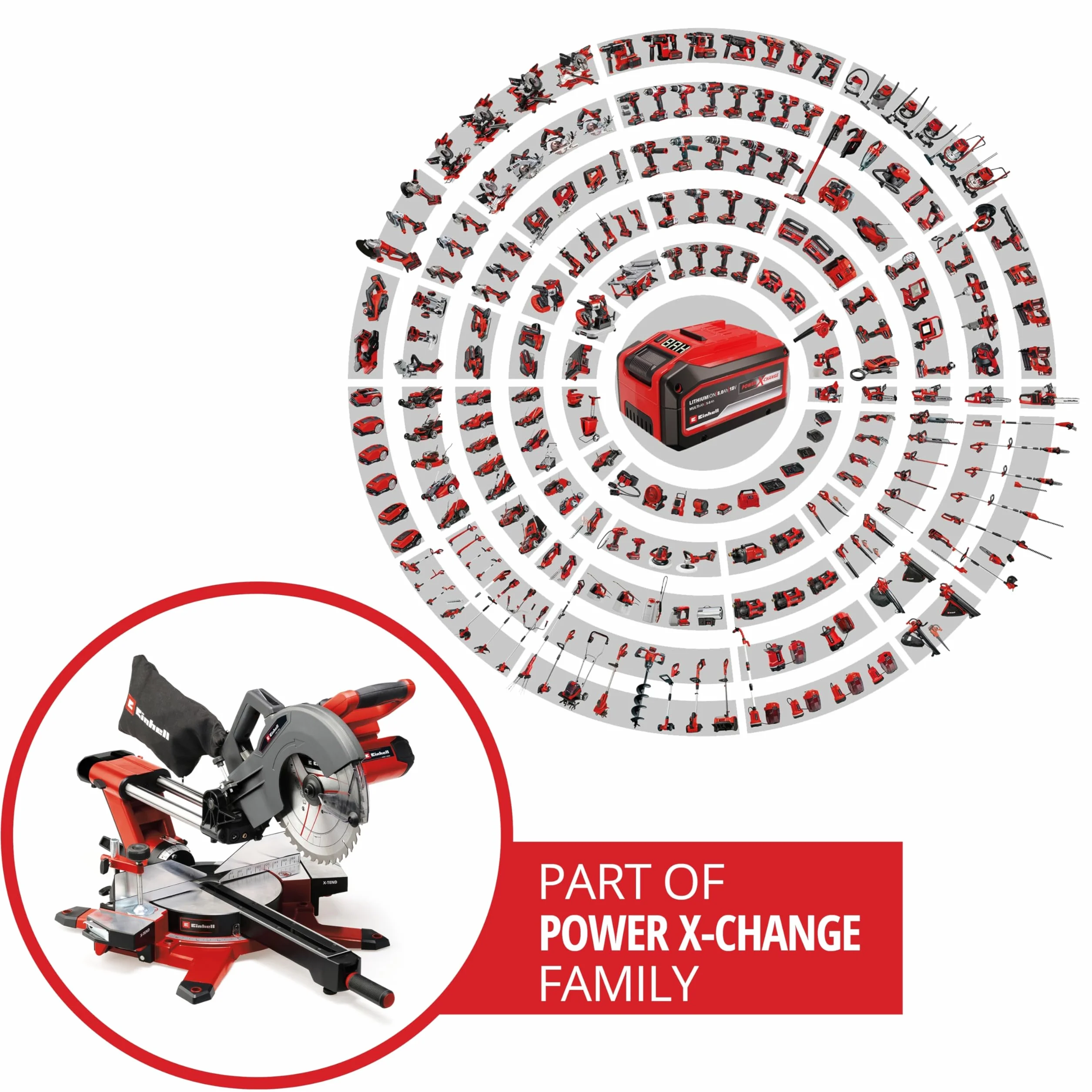 Einhell TE-SM akumulatorowa piła promieniowa 36/10 L Li-Solo Power X-Change (36 V, ostrze 254 mm, prędkość 3800 obr./min, poręczny system przesuwny, laser liniowy, bez akumulatora)