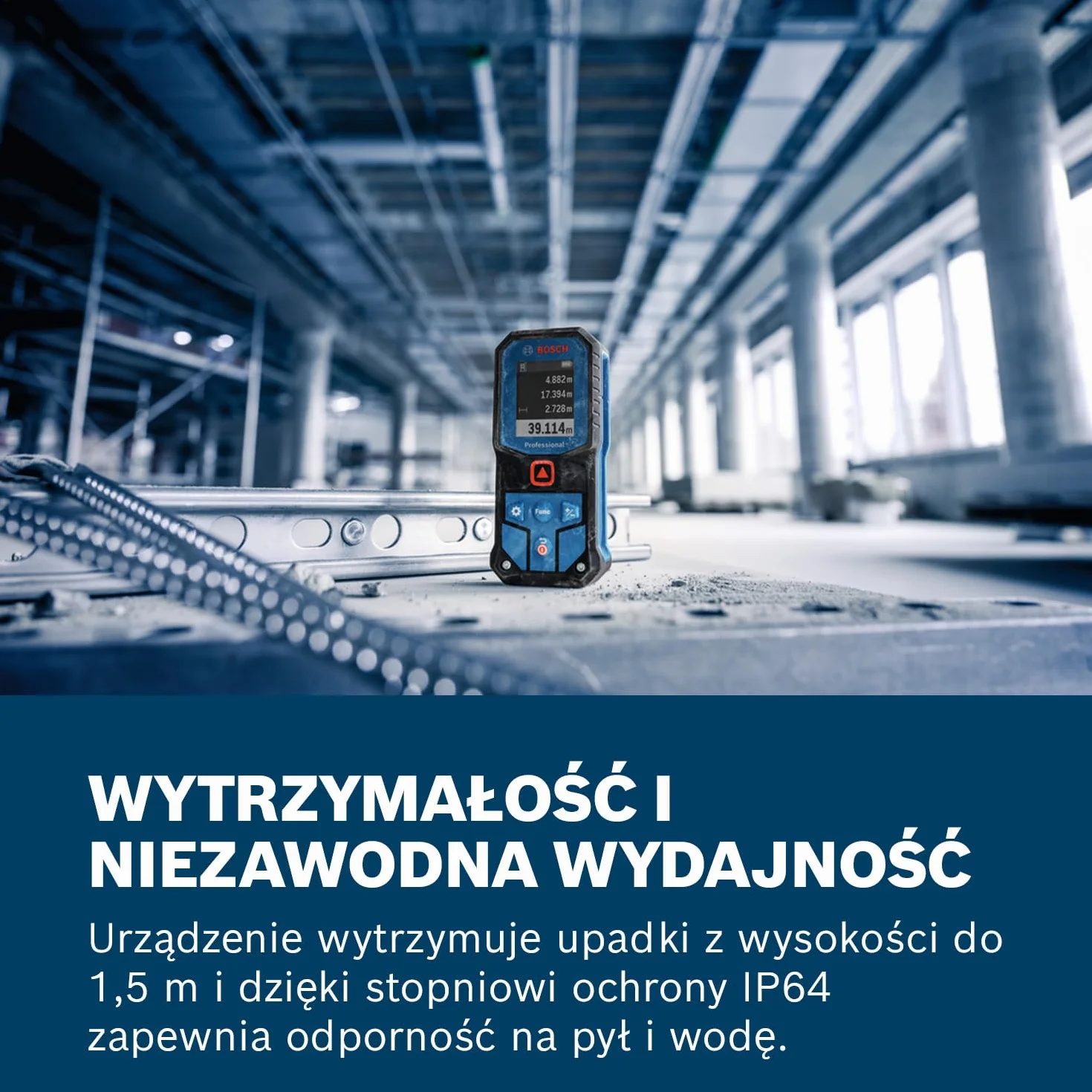 Bosch Professional Dalmierz laserowy GLM 40-31 (certyfikat IP65, obudowa amortyzująca wstrząsy, automatyczne obliczenia długości/powierzchni/kubatury, kompatybilność z akumulatorem Li-ion)