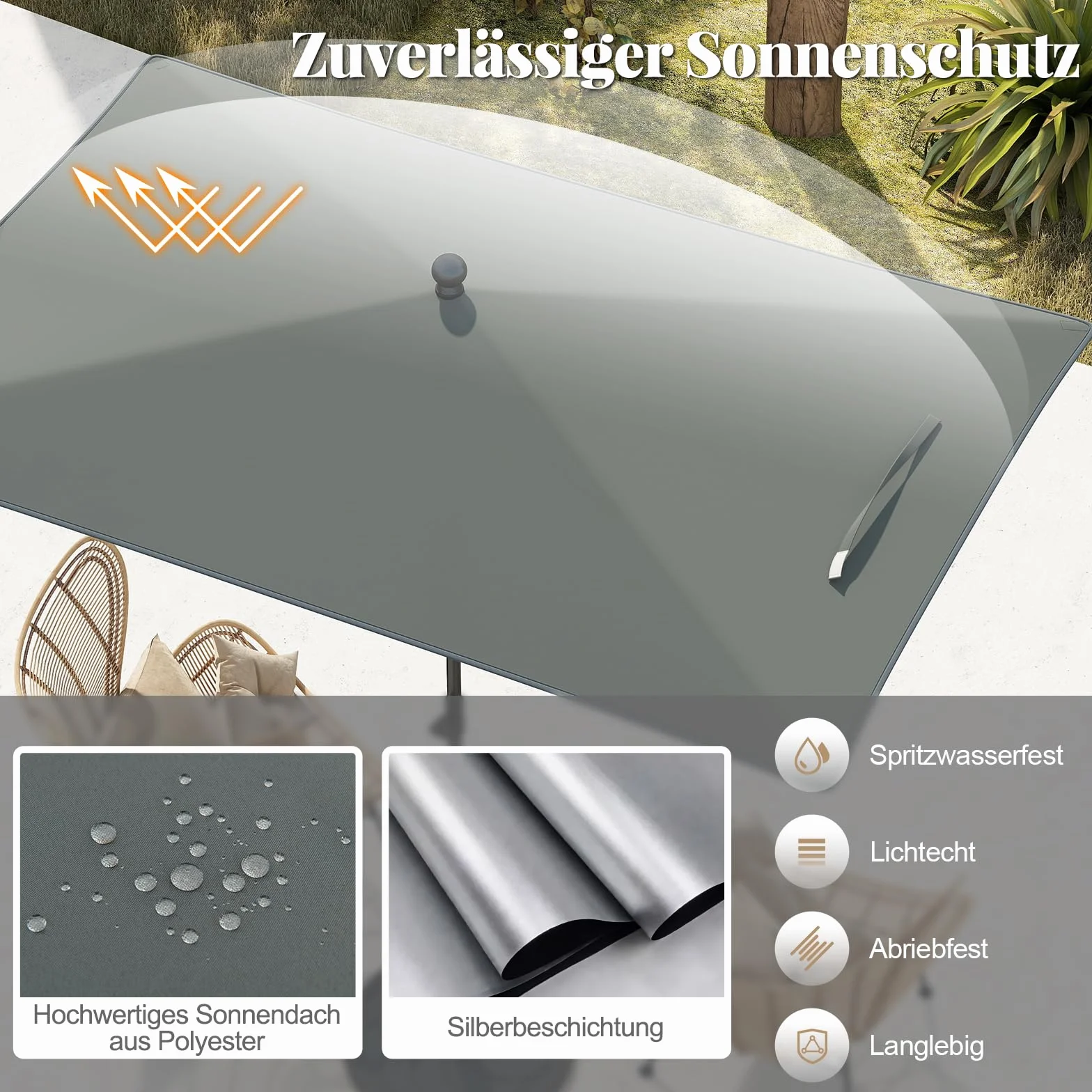 COSTWAY Parasol przeciwsłoneczny prostokątny 210 x 140 cm składany z obu stron 30°