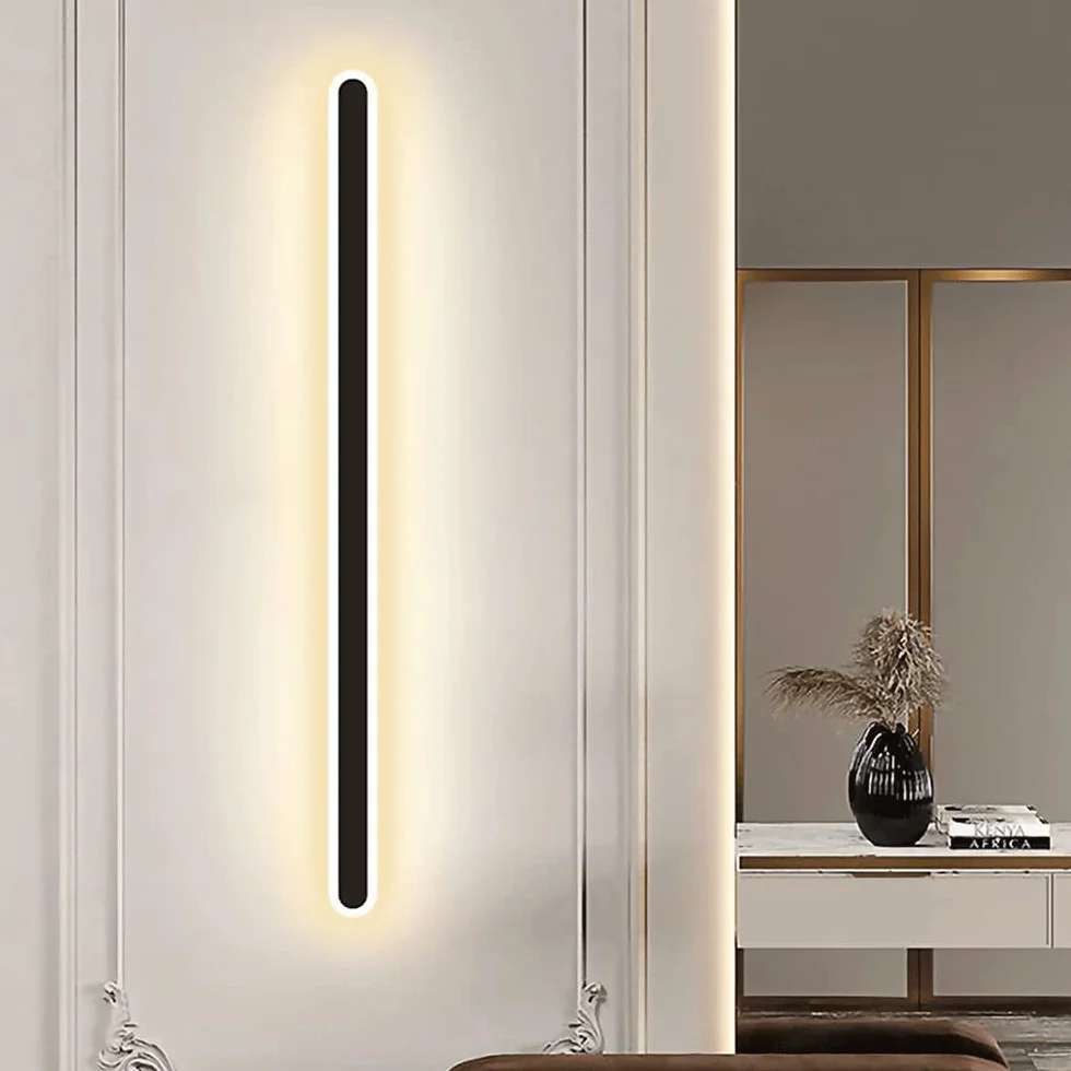 Wewnętrzna liniowa metalowa lampa ścienna, akrylowe oświetlenie dekoracyjne do salonu Światło nastrojowe, nowoczesna podkładka ścienna LED, proste długie kinkiety ścienne do przedpokoju, jadalnia 3000