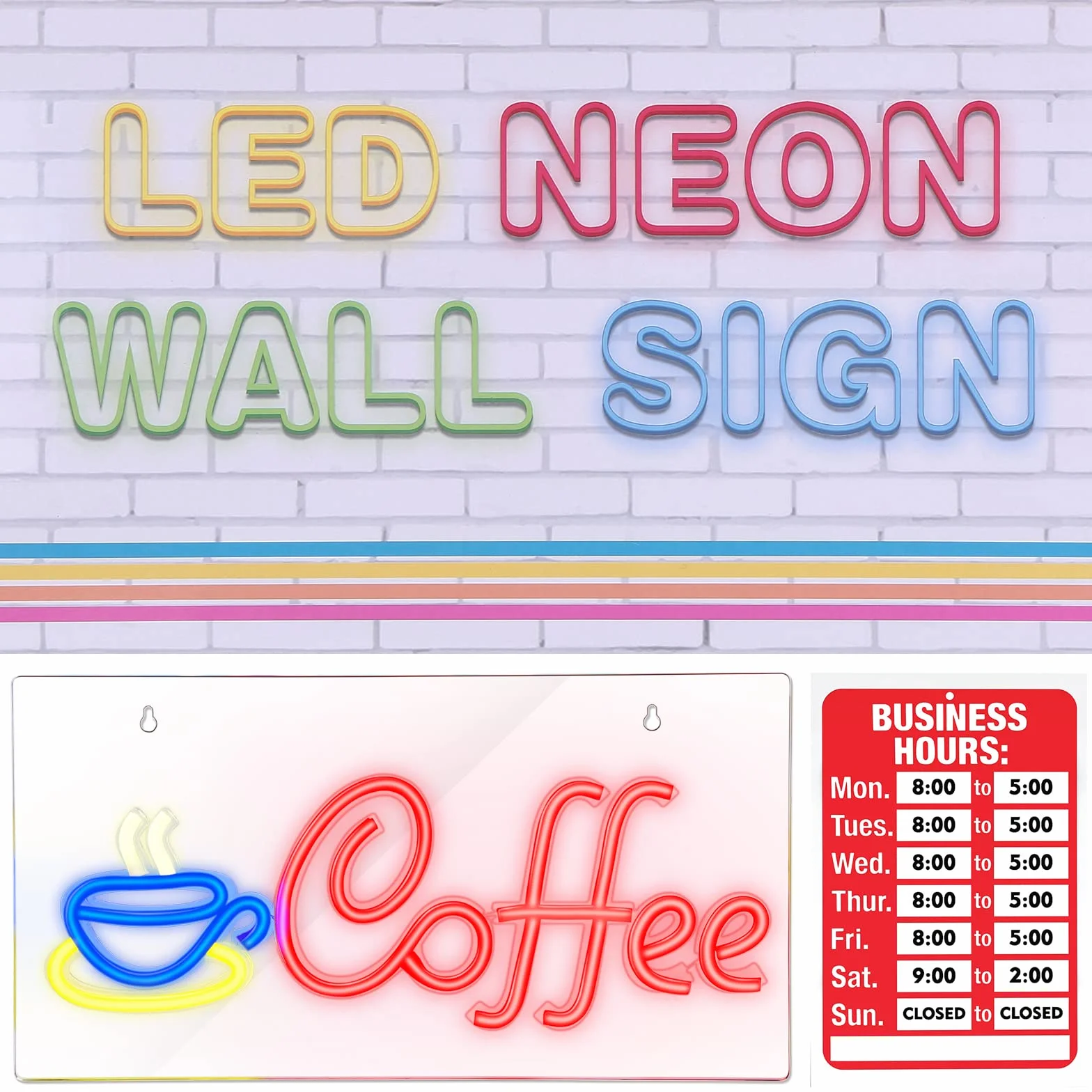 FITNATE Neon Sign, akrylowa tabliczka do kawy, zasilana przez USB, neonowa lampka neonowa do kawiarni, baru, na imprezę, neonowy szyld, neonowa lampa, dekoracja ścienna, 5 V