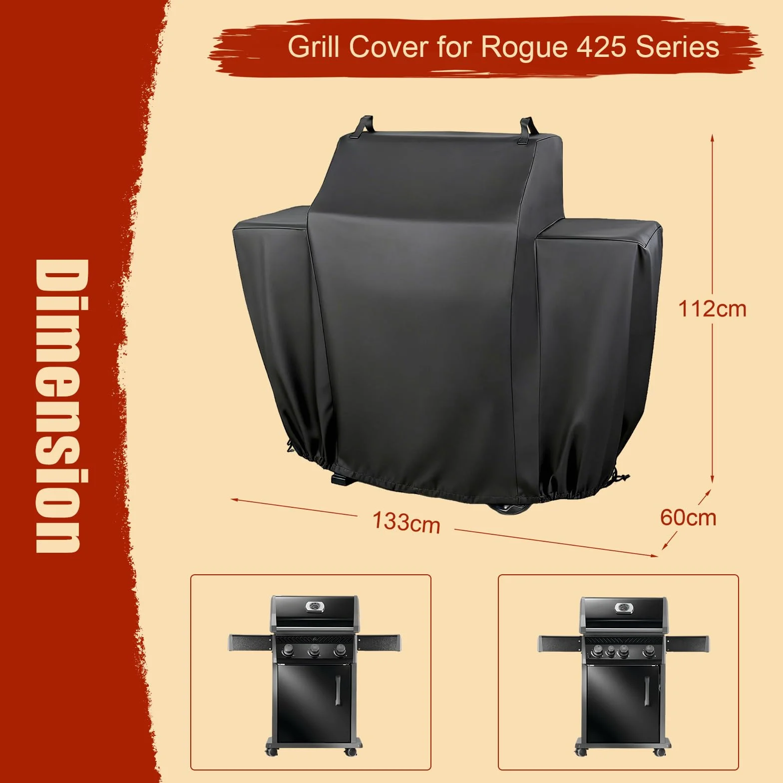 Denmay Pokrowiec na grill Napoleon Rogue 425, odporny na warunki atmosferyczne, 600D, czarny