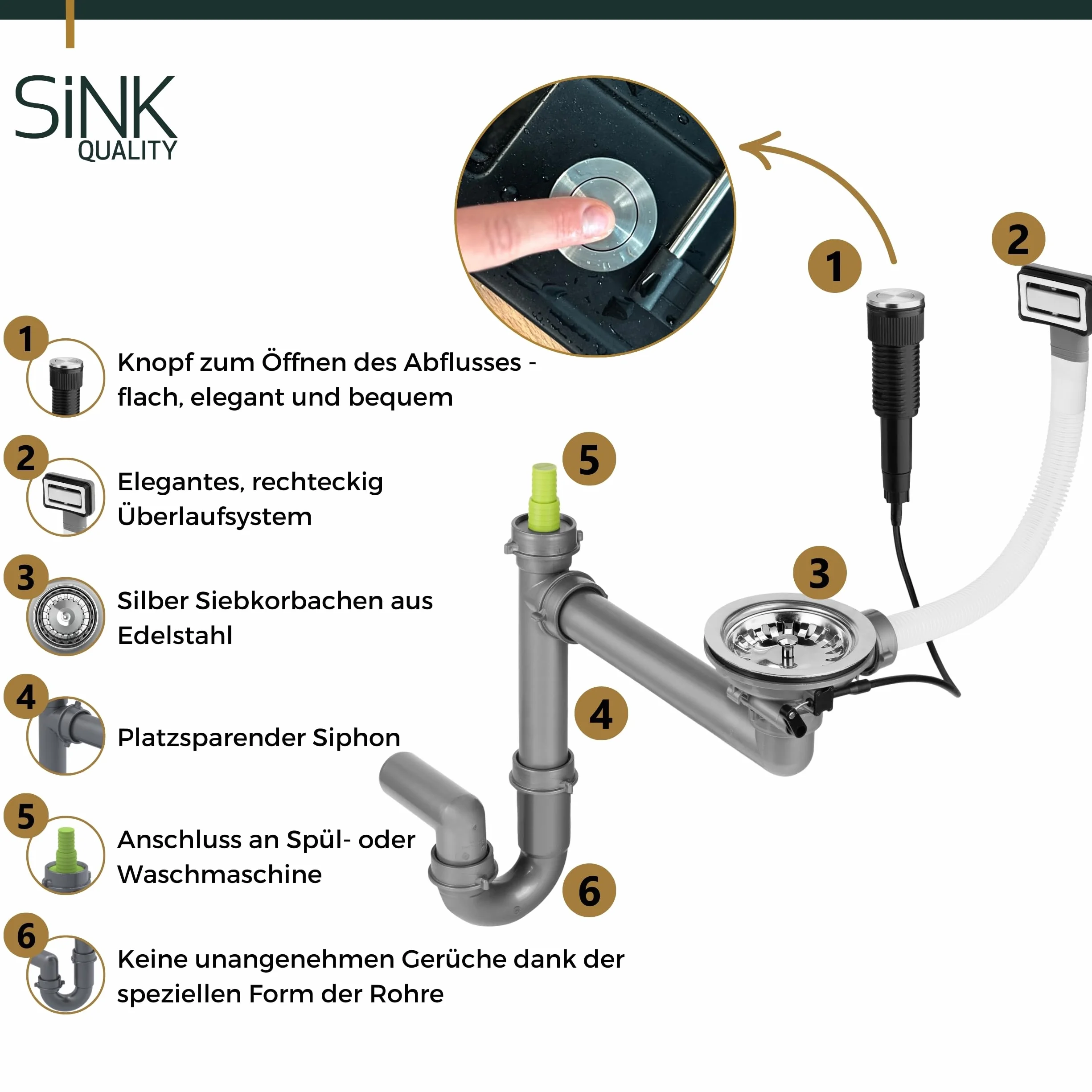 SINK Quality zlewozmywak beżowy z armaturą zestaw 62 x 46 – zlewozmywak z kranem, syfon, push, ociekacz, środek impregnujący – kompletny zestaw do szafki pod umywalkę 55