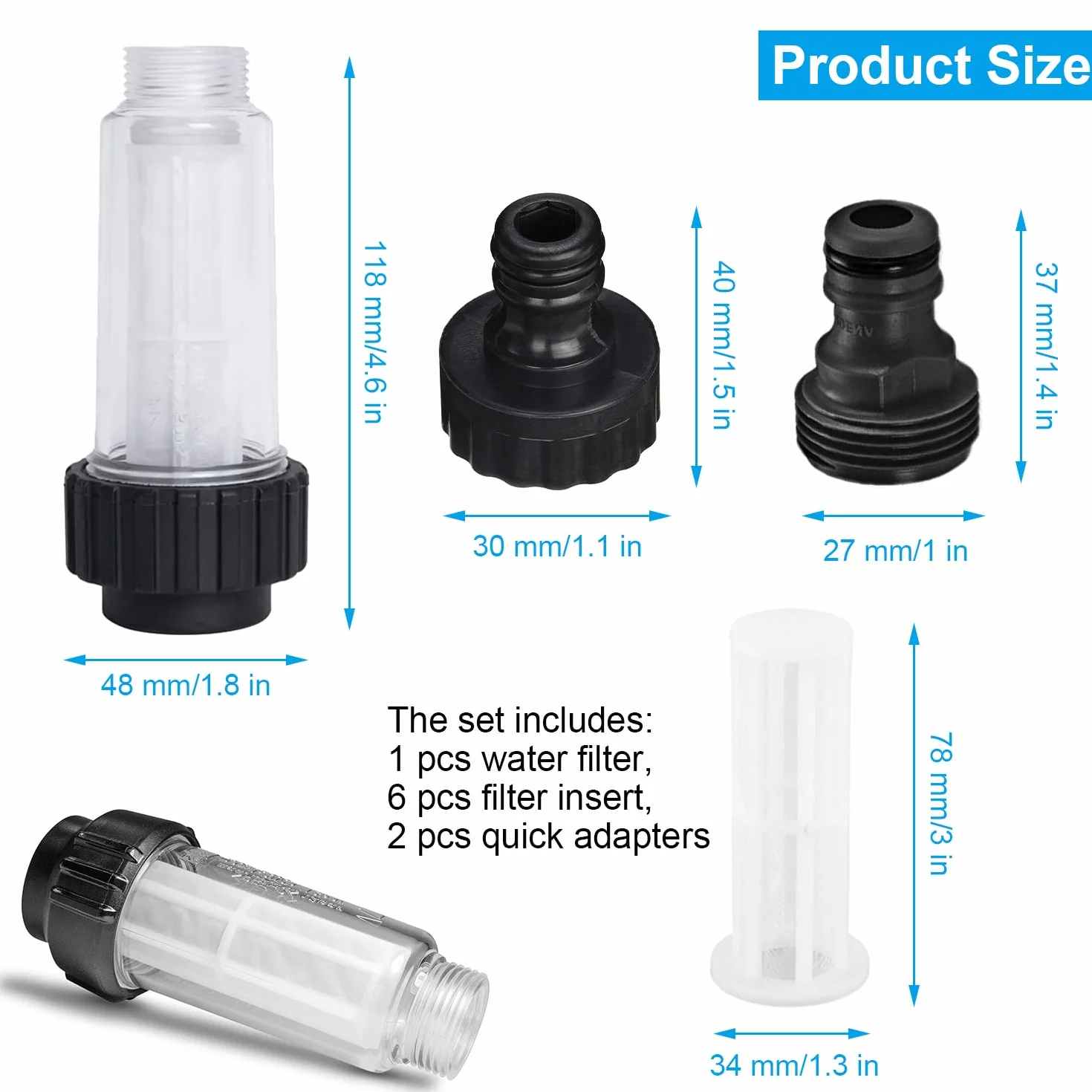 Zestaw filtrów do wody 3/4" z wkładem filtracyjnym i szybkozłączkami czarny