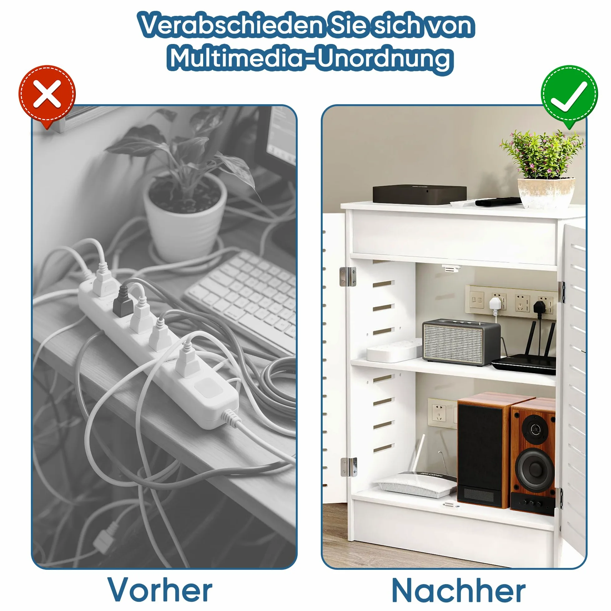 MYOYAY Szafka do przechowywania routera WLAN, drewniana płyta routera, szafka regałowa, wentylowana skrzynka routera, modem do zarządzania kablami, osłona routera do salonu, sypialni, domu