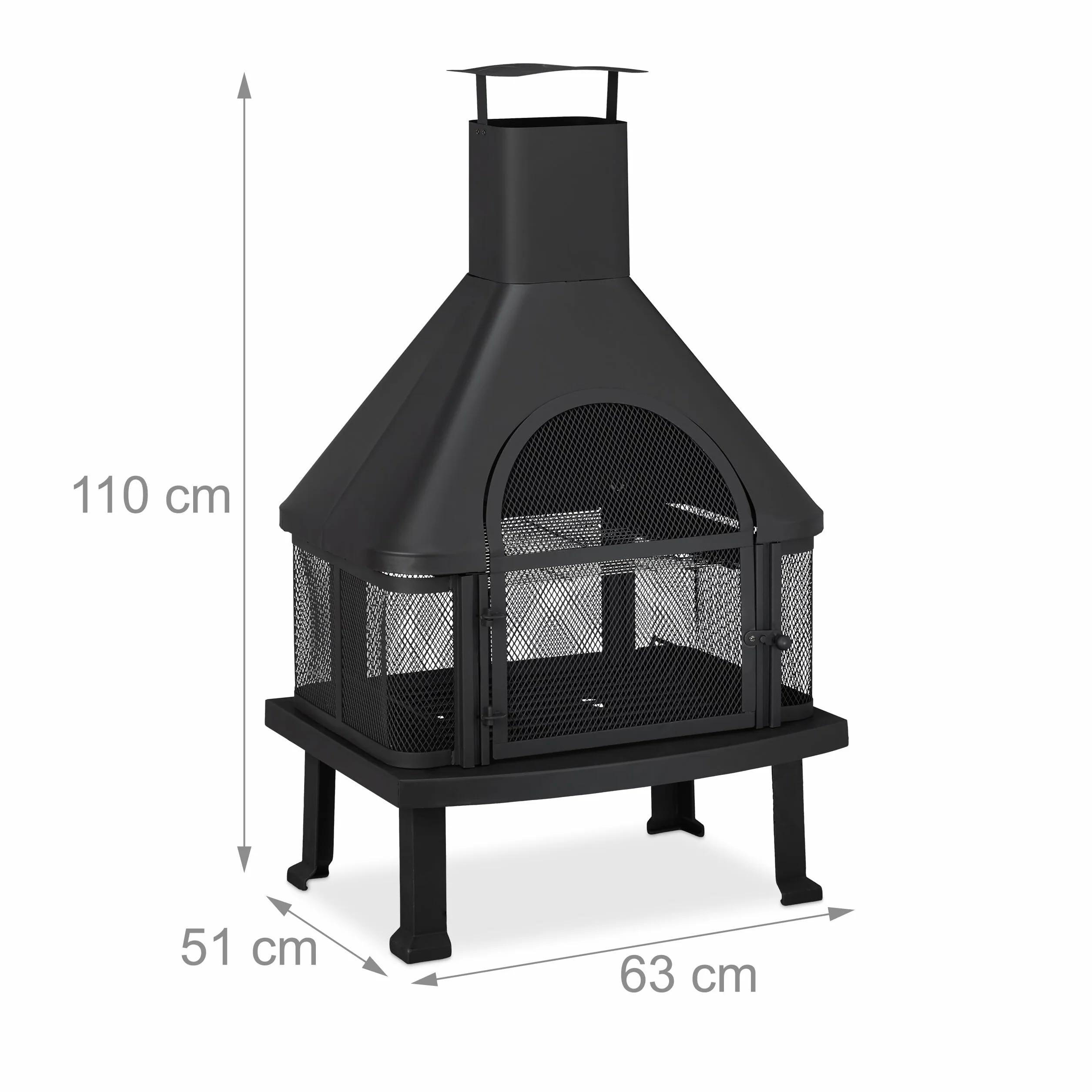 Relaxdays ‎10026555 Piec Tarasowy z Grillem, Czarny, 110 x 63 x 51 cm