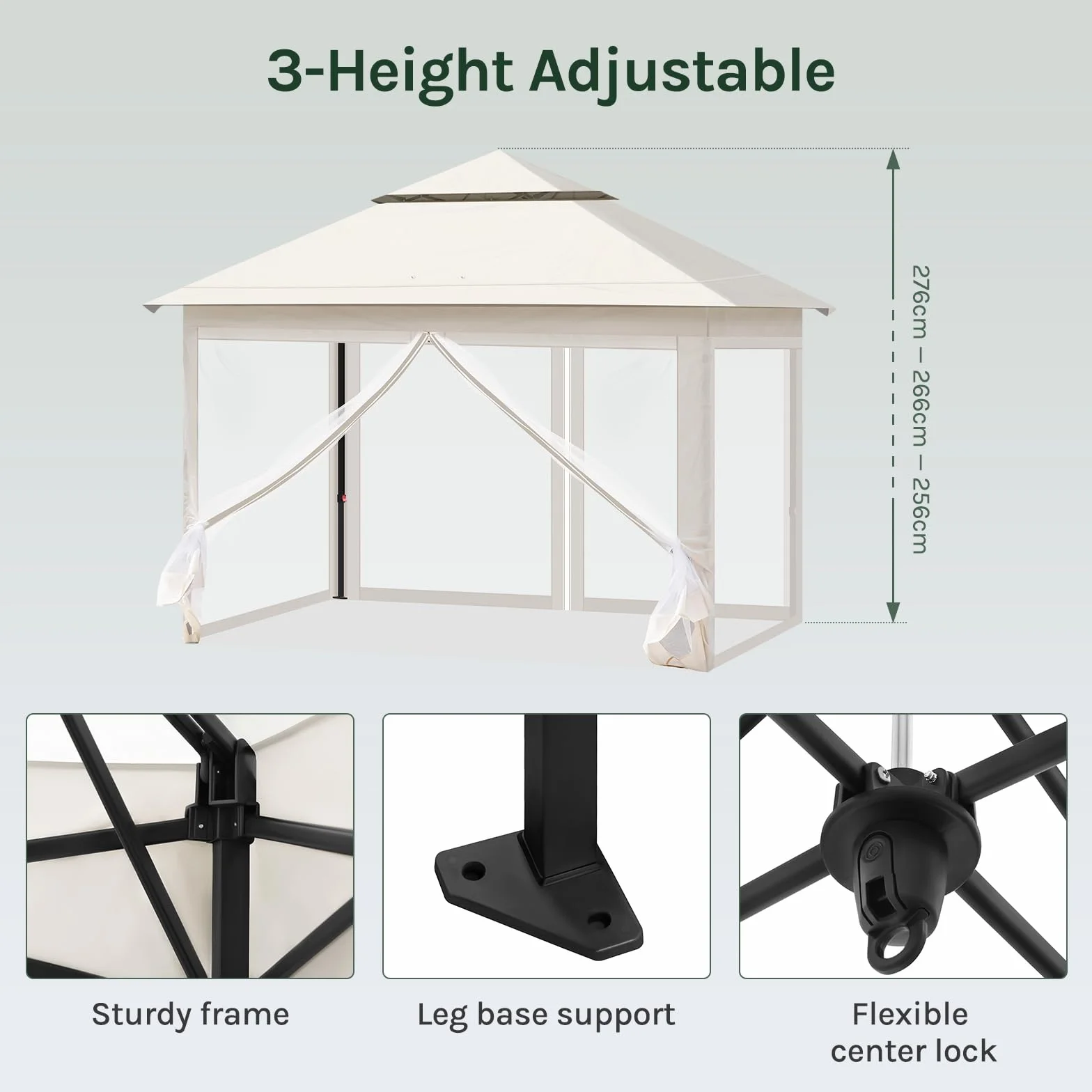 WOLTU Pawilon ogrodowy na zewnątrz, pergola 3 x 3 m, składany pawilon z wyjmowaną moskitierą, podwójny wodoodporny dach, torba do przenoszenia, odporny na promieniowanie UV, beżowy