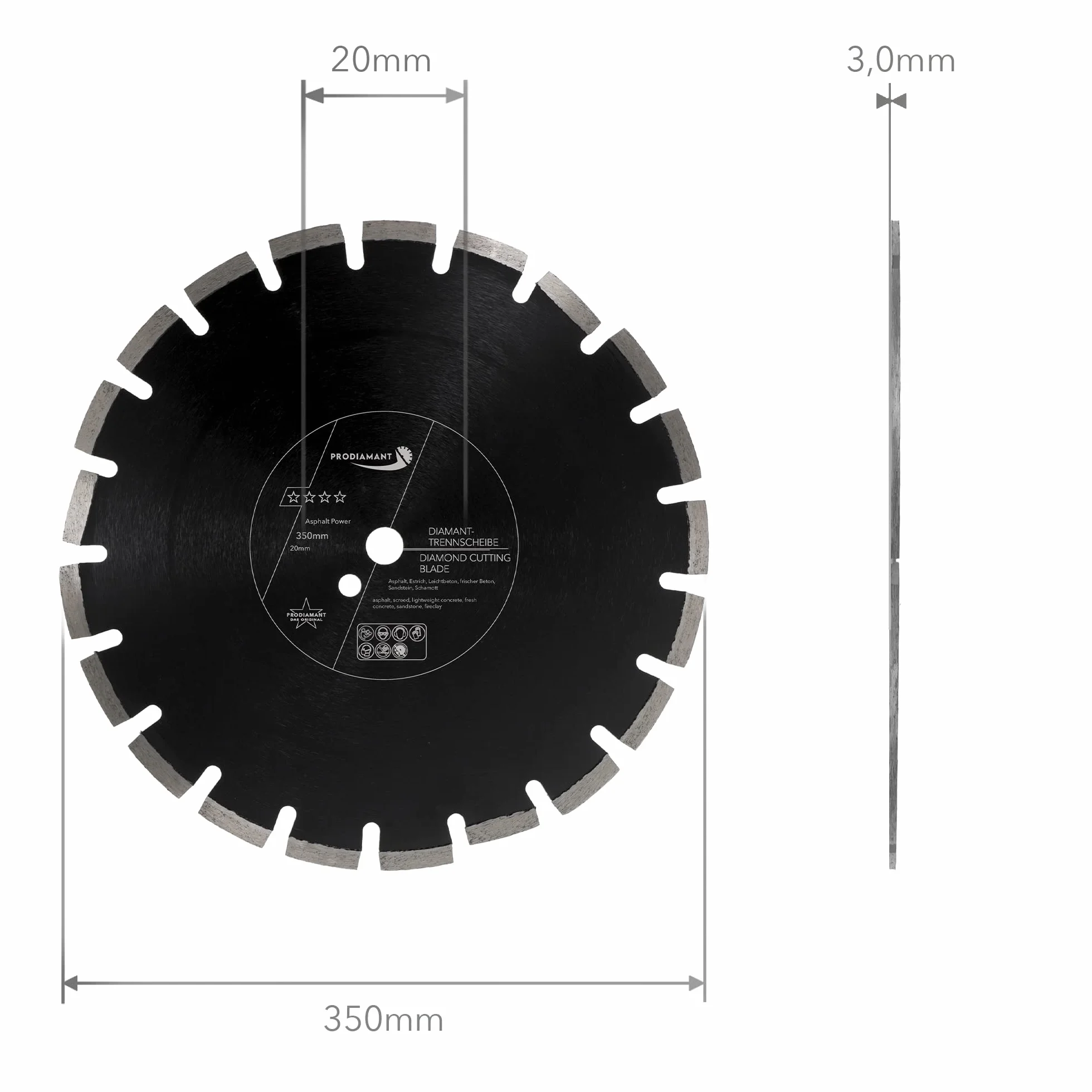 PRODIAMANT Tarcza diamentowa 350 mm x 20 mm ścierna do dróg, asfaltu, jastrychu, lekkiego betonu, świeżego betonu, piaskowca i szamotu