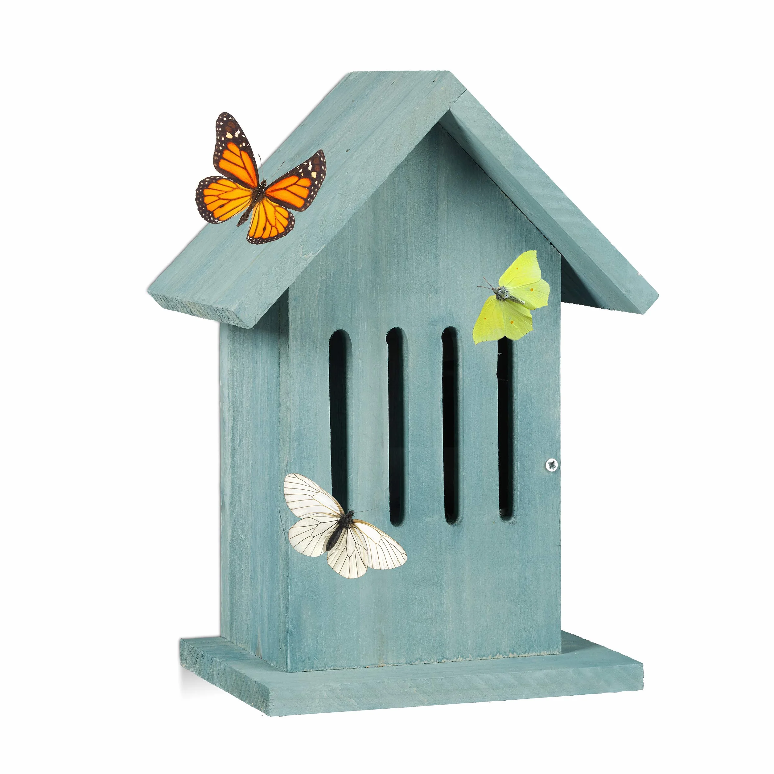 Relaxdays Domek dla motyli, wiszący hotel dla owadów do ogrodu, na balkon, motyl oset, wys. x szer. x gł.: 25,5 x 18,5 x 12 cm, turkusowy