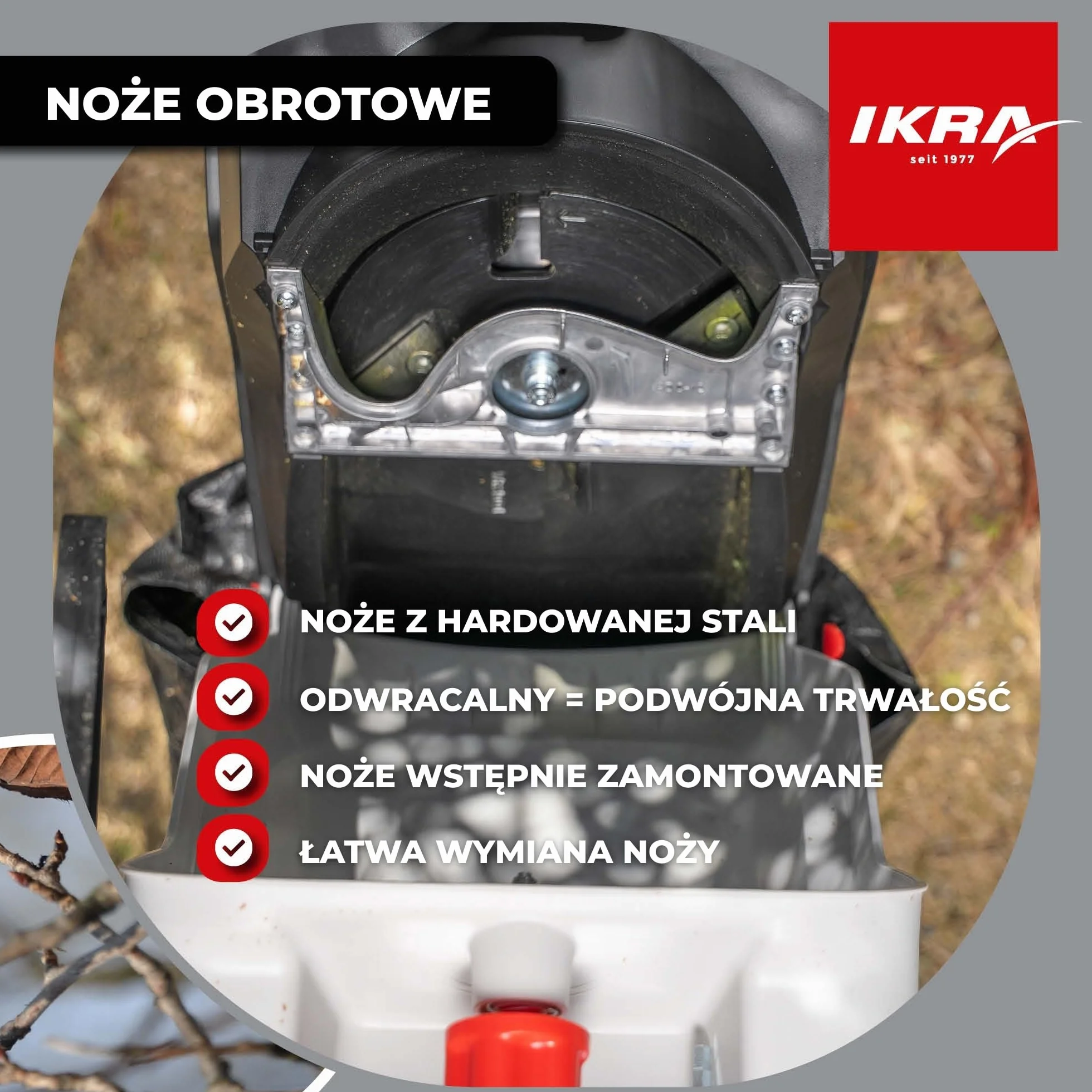 IKRA rozdrabniacz ogrodowy elektryczna IMH 2800, z workiem o pojemności 45 l, 2800 W, z 2 zapasowymi odwracalnymi ostrzami i okularami ochronnymi