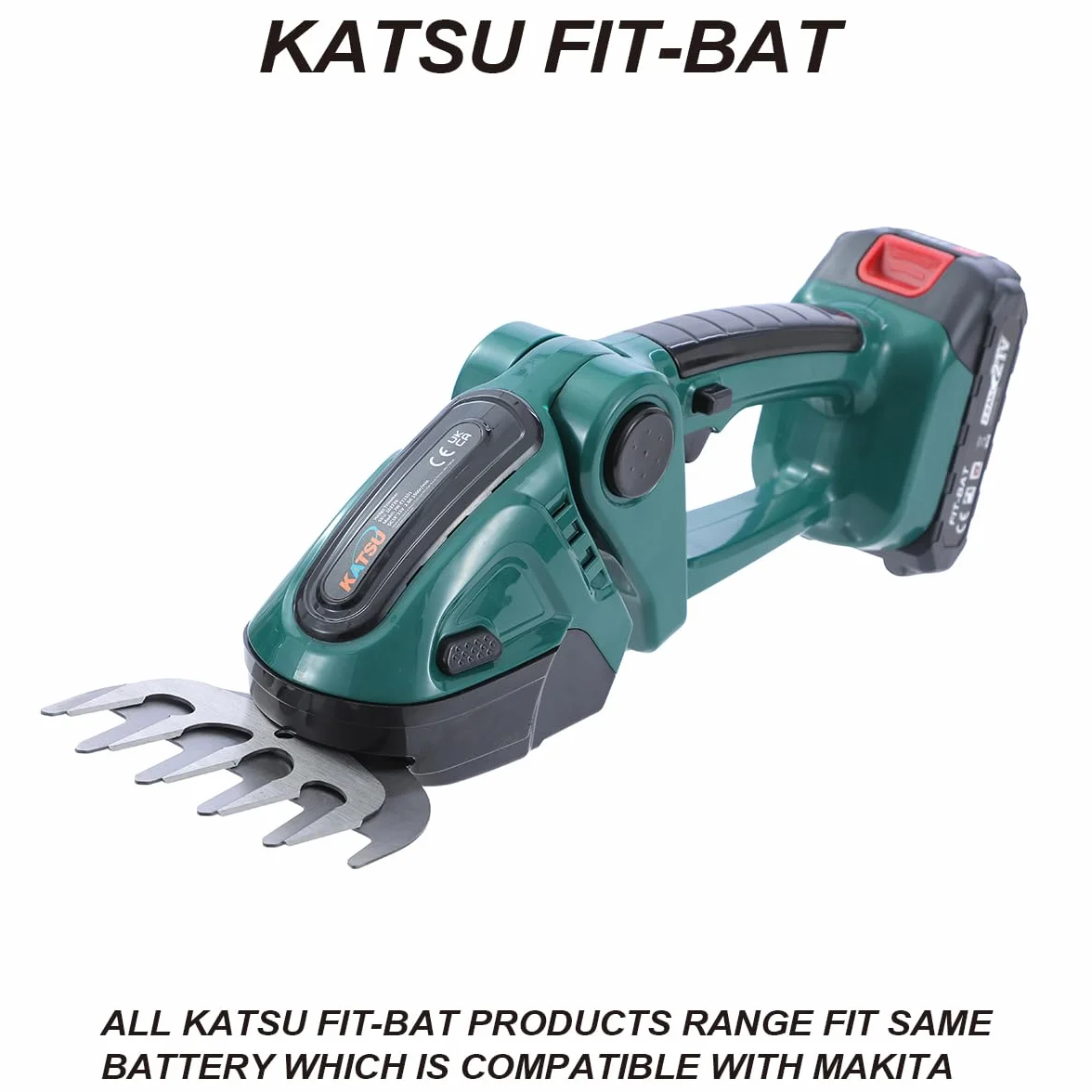 Katsu FIT-BAT 21 V akumulatorowe nożyce do żywopłotu i trawy z akumulatorem 1,5 Ah i 2 ostrzami, nożyce do trawy i krzewów 2 w 1, ręczne prowadzenie, przycinarka do krzewów do ogrodu, na podwórko