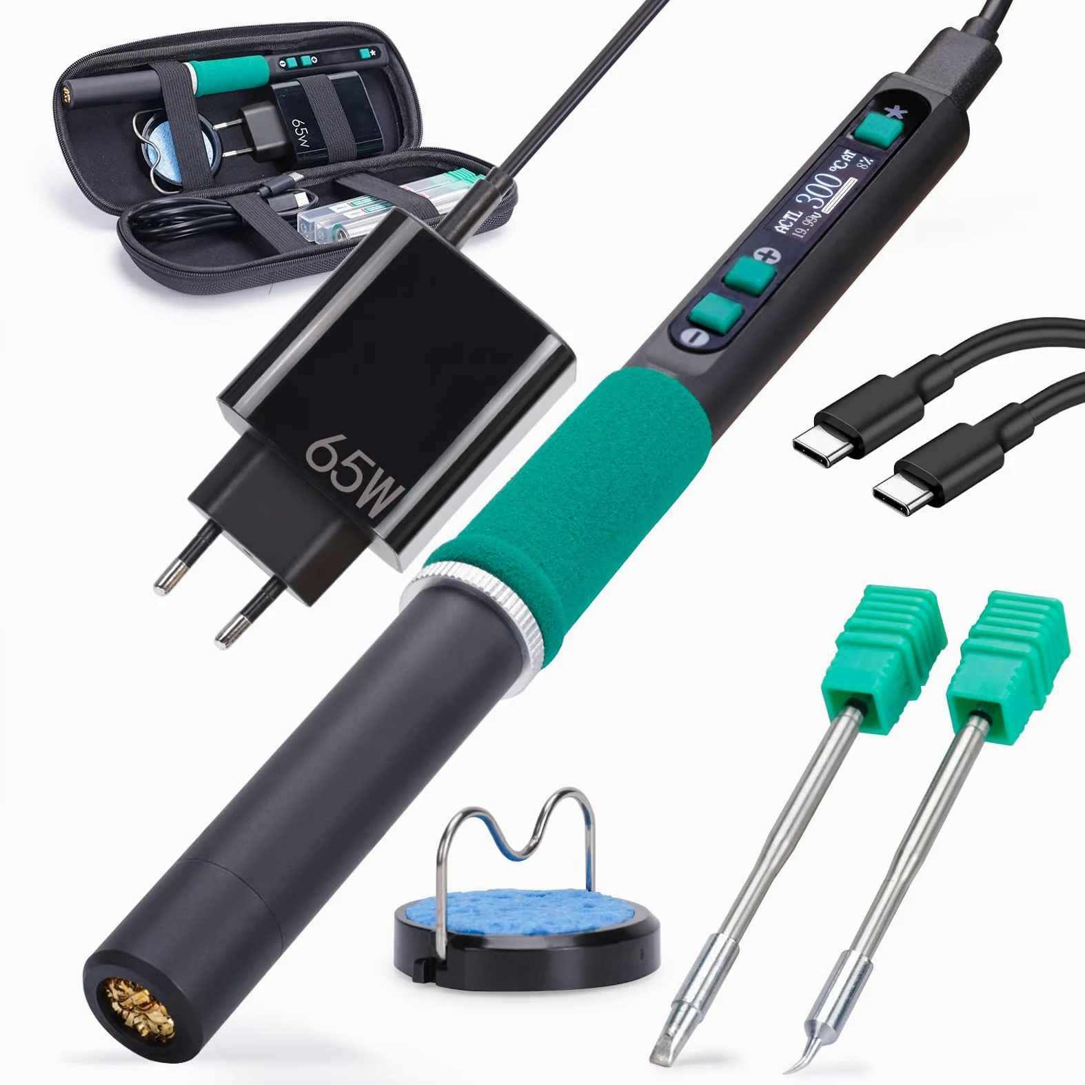 YIHUA 928D-IV zestaw do lutowania cyny z portem typu C, szybkie nagrzewanie z wkładem C235, regulacja temperatury w zakresie 90 ~ 450°C, protokoły PD/QC/adaptacyjne, wyświetlacz LCD i wielofunkcyjna