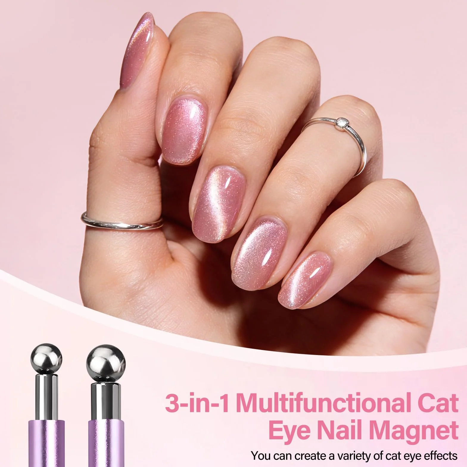EBANKU Dwustronny Cat Eye Nail Magnet Stick Set, 3 w 1 Magnetyczny Długopis do Zdobienia Paznokci z Okrągłymi Koralikami, żelowy Lakier do Paznokci Cat Eye Magnetic Tools for Nail Salon(Fioletowy)