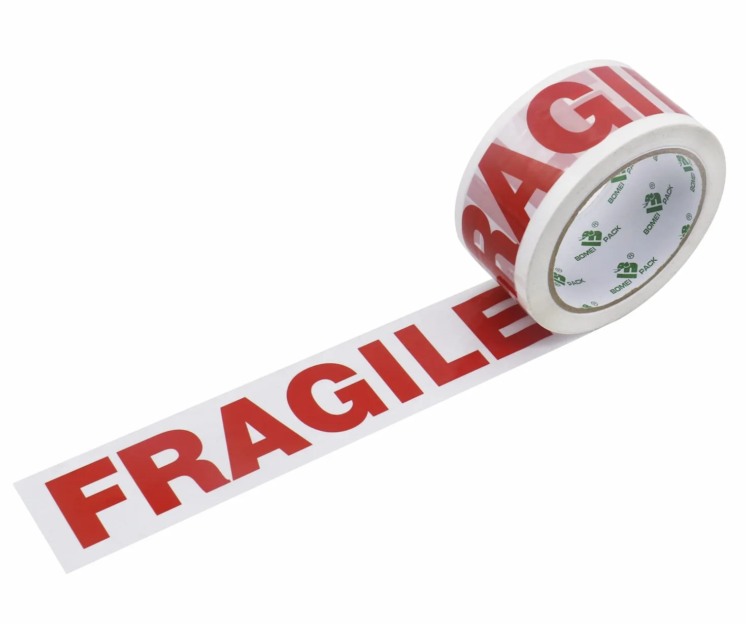 BOMEI PACK Zestaw 3 rolek taśmy klejącej z fragile (kruche) 48 mm x 66 m, ekstra mocna, z odwijarką w zestawie, taśma klejąca, do kartonów do przeprowadzek i uwaga taśma do pakowania