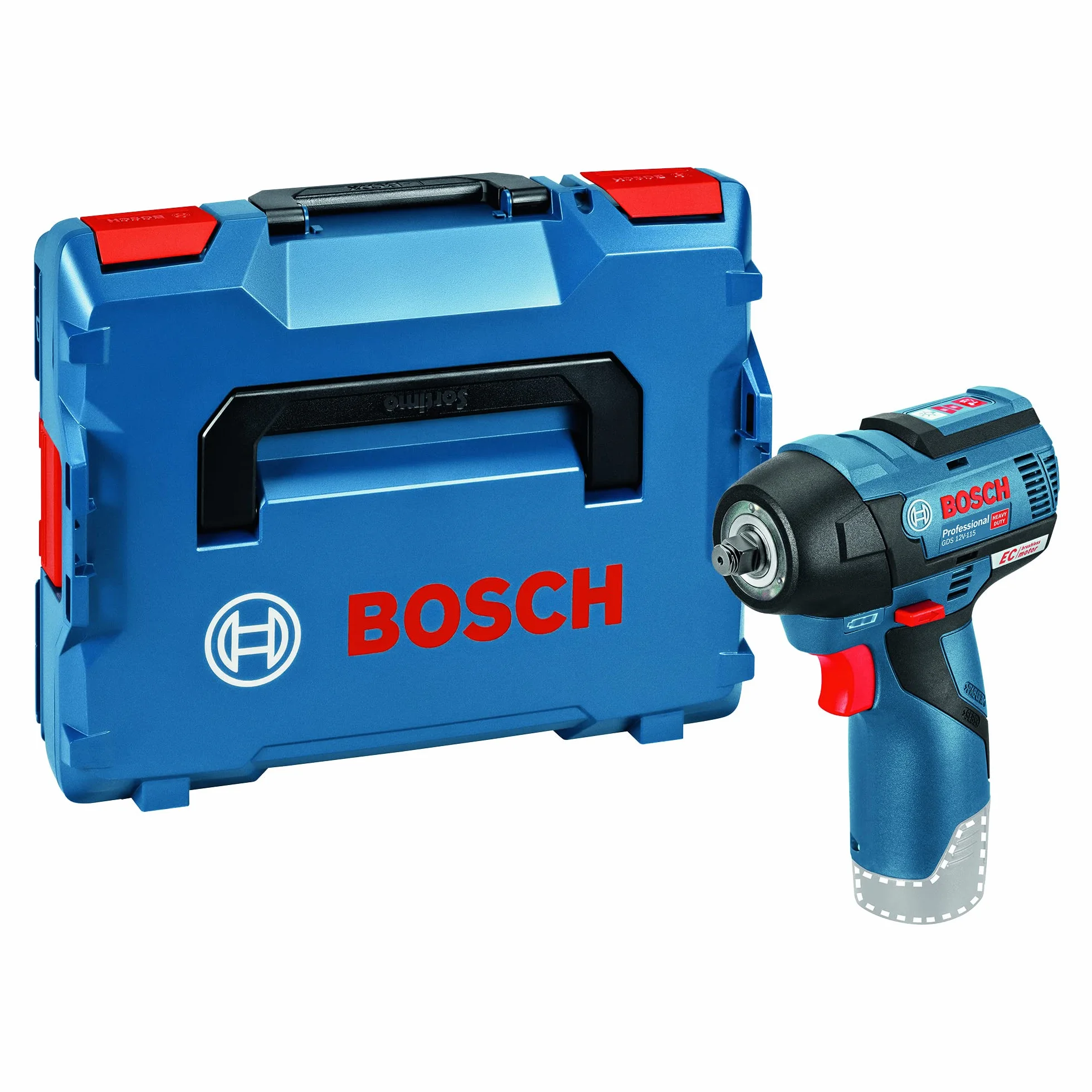 Bosch Professional system 12V: akumulatorowy klucz udarowy GDS 12V-115 (maksymalny moment obrotowy 115 Nm, liczba udarów 0 – 3 100 min–1, walizka L-BOXX)