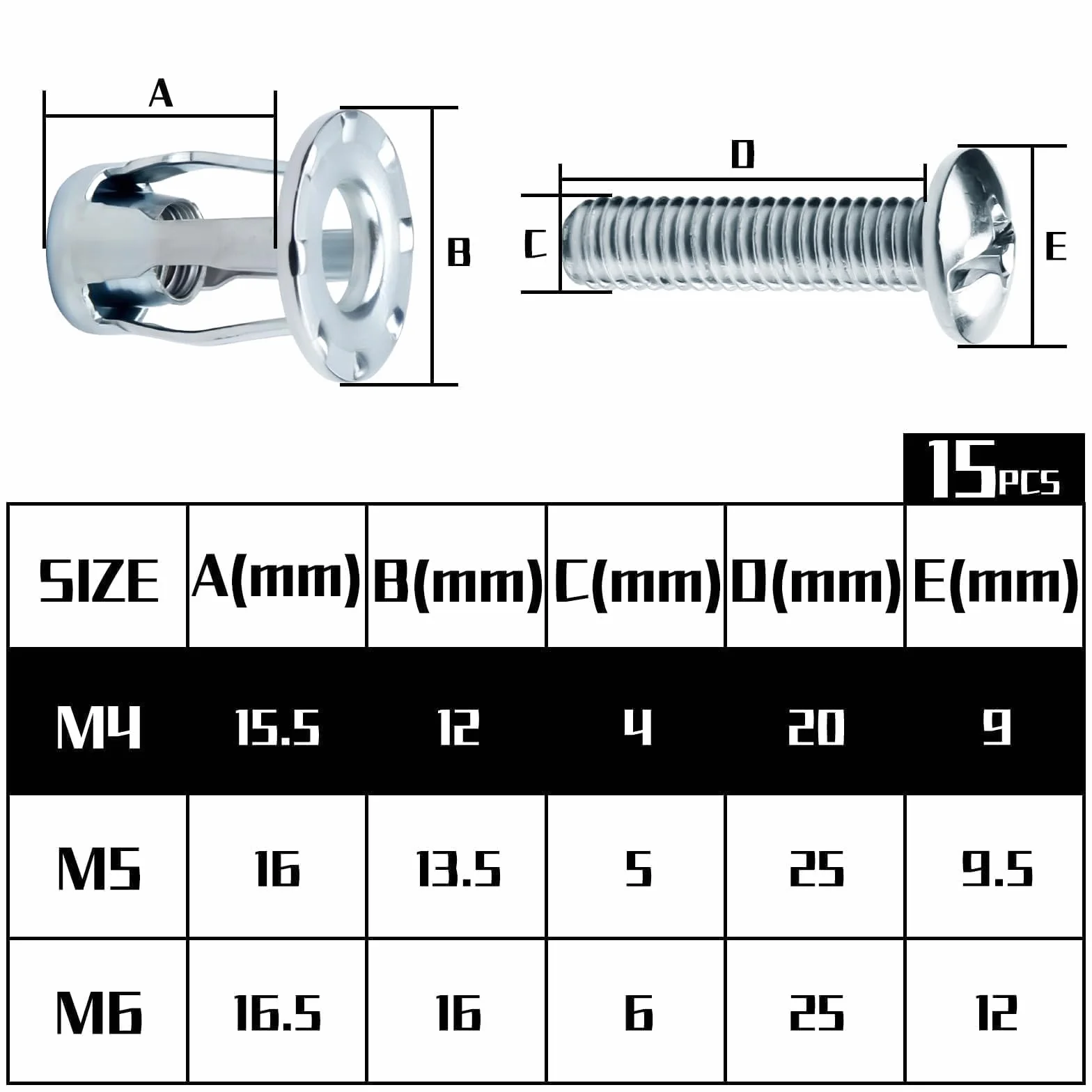 Mbsomnus Kotwica metalowa M4x20, 15 sztuk nakrętek z płatkami nakrętek rozszerzających kotwice wgłębne mocowania wgłębne kotwice ścienne zestaw Kit ciężki dla cienkich ścian drzwi wgłębnych blachy