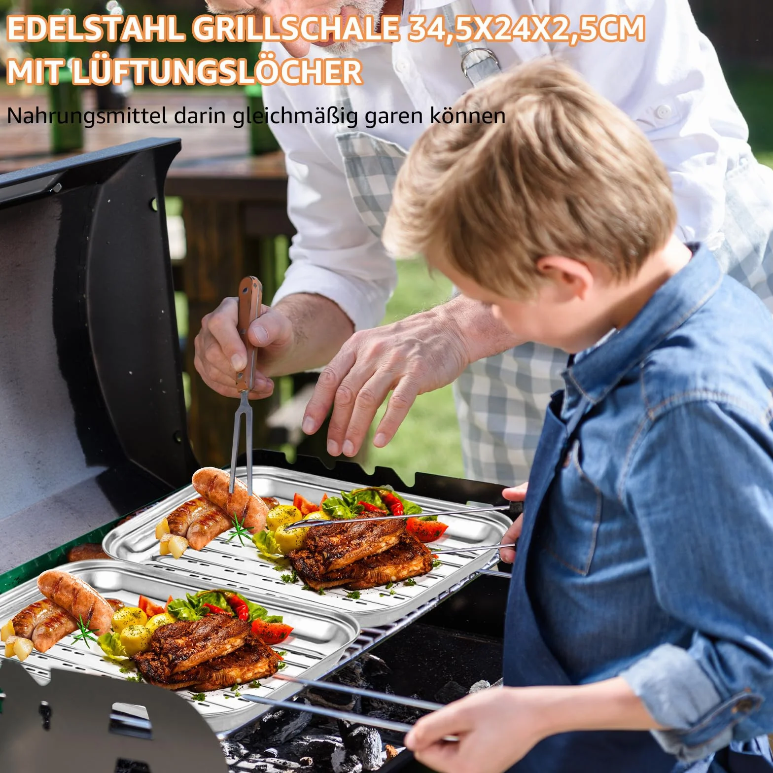 Tacki do grillowania ze stali nierdzewnej prostokątne 34,5x24,5 cm perforowane
