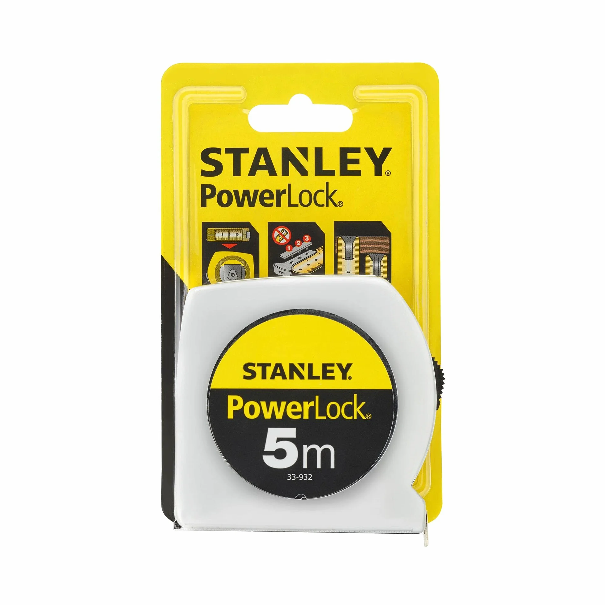 Stanley Powerlock 0-33-932 taśma miernicza 5 m (z okienkiem, bardzo mocna taśma, warstwa ochronna z mylaru, chromowana, klips do paska)