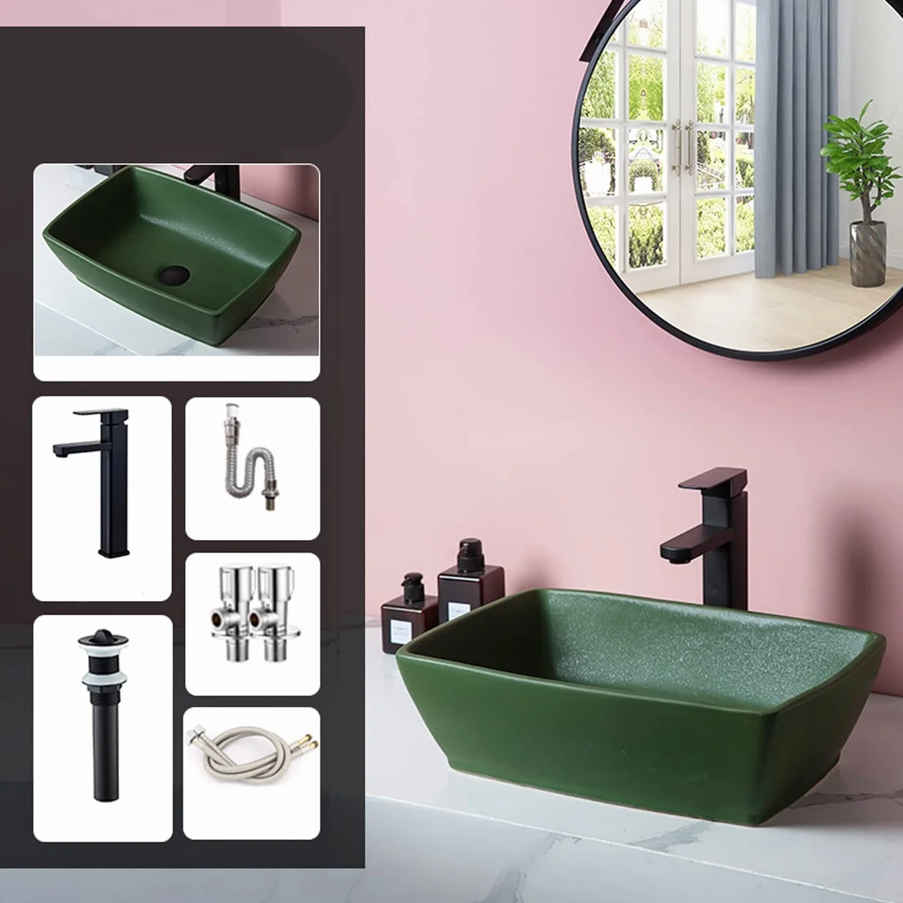 Prostokątna Umywalka Nablatowa, Minimalistyczna Porcelanowa Umywalka Artystyczna, Ceramiczna Umywalka Nablatowa, Rozmiar Greenone