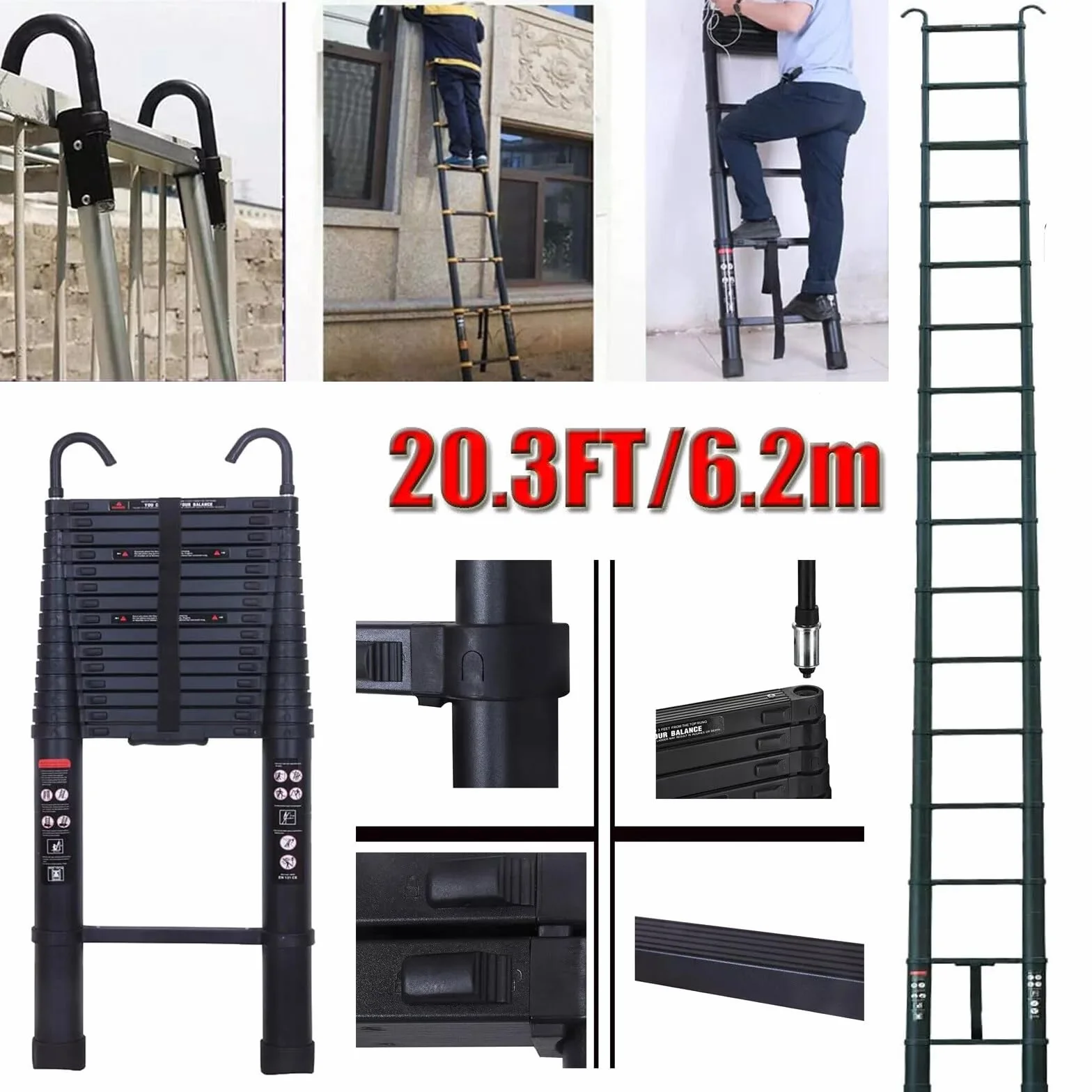 Profesjonalna aluminiowa wielofunkcyjna wytrzymała drabina teleskopowa z przedłużką, DIY, 6 m