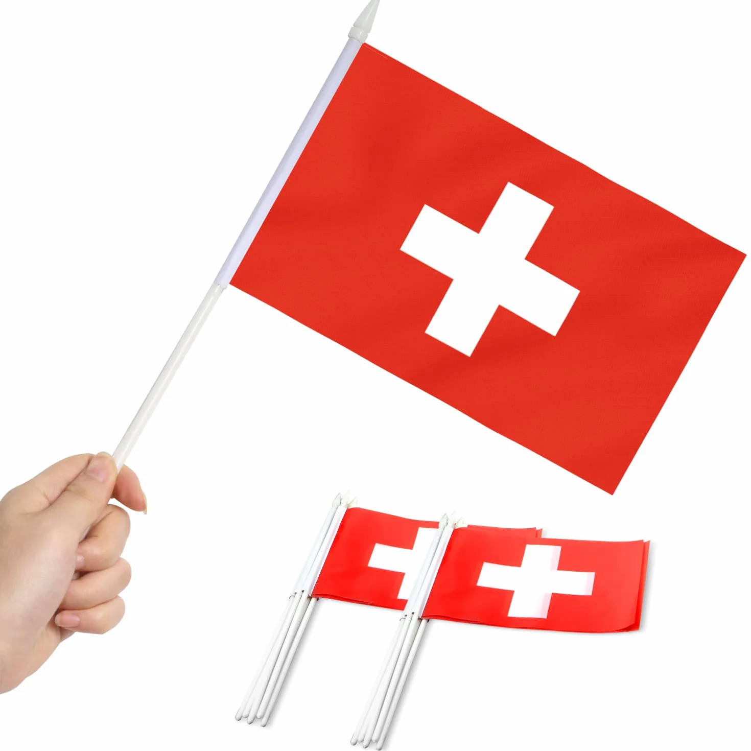 Anley Switzerland Mini Flag 12 Pack 5x8 cali małe flagi szwajcarskie na patyku odporne na blaknięcie