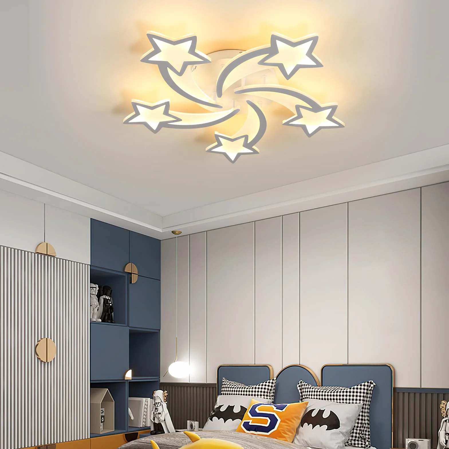 Riserva Ściemnialna lampa sufitowa LED, 50W 6000LM Nowoczesna lampa sufitowa z pilotem/APP, 3000-6500K Φ70cm, Akrylowy żyrandol w kształcie 5 gwiazdek do sypialni, salonu