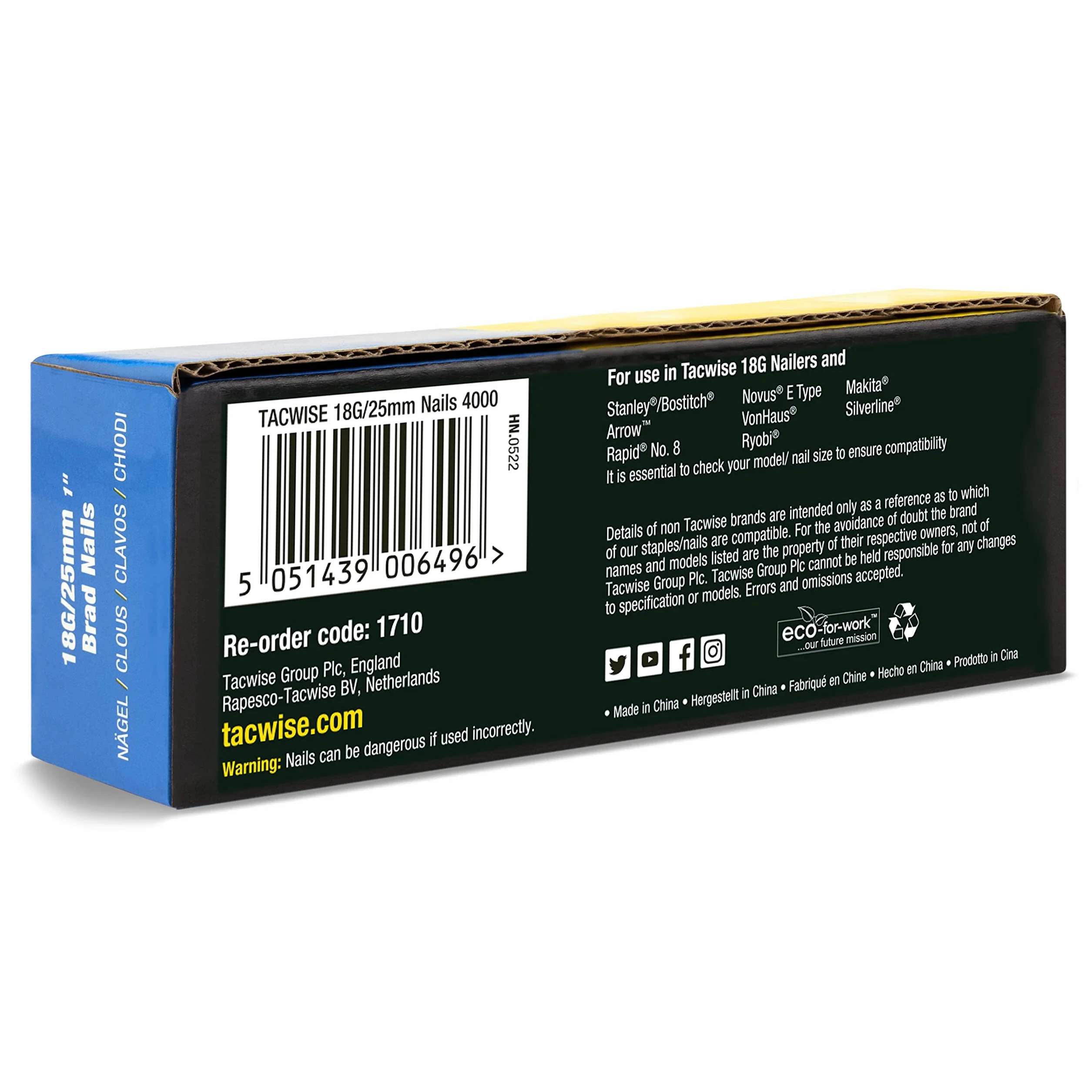 Tacwise 1710 Typ 18G / 25 mm ocynkowane gwoździe Brad, opakowanie 4000 sztuk, srebrne