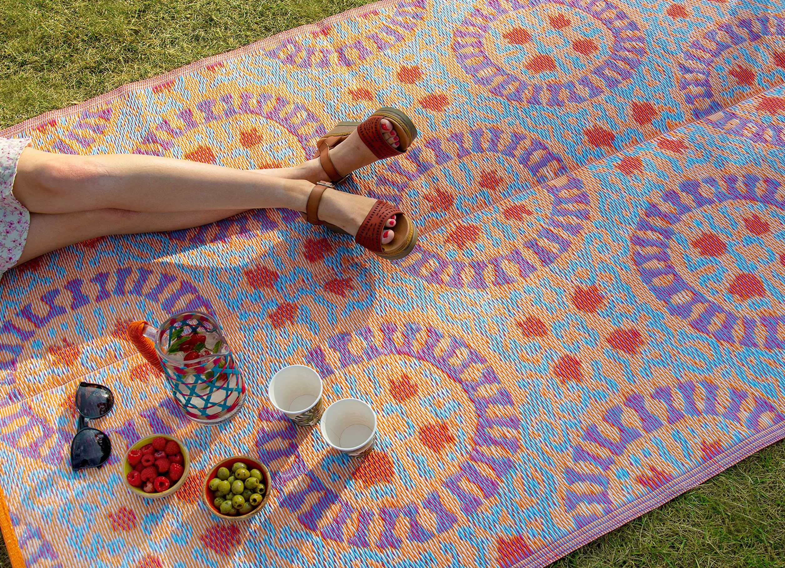 Boho Tkany wodoodporny dywanik zewnętrzny antypoślizgowa mata dwustronnym wzorem geometrycznym do ogrodu patio tarasu