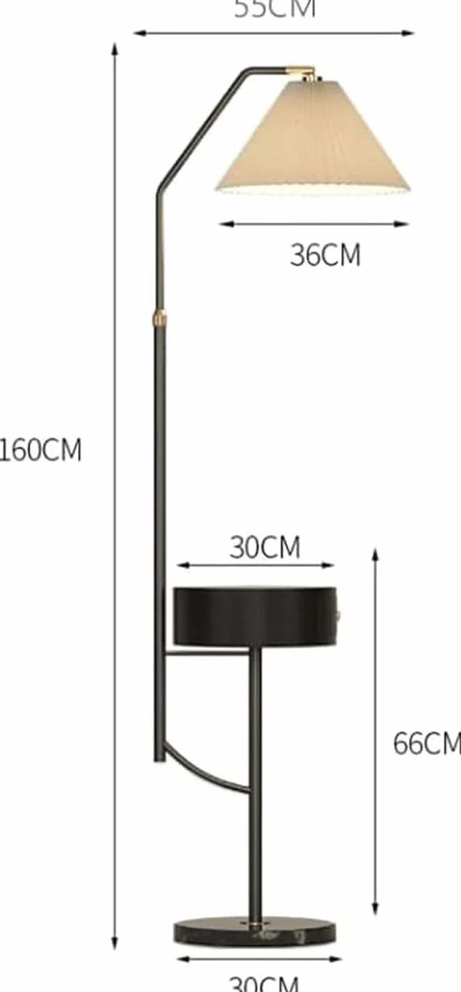 Lampka Do Czytania Nowoczesna lampa podłogowa z szufladą. Metalowa lampa podłogowa z regulacją wysokości. Lampa stojąca z plisowanym abażurem z tkaniny PłYnna Jasność