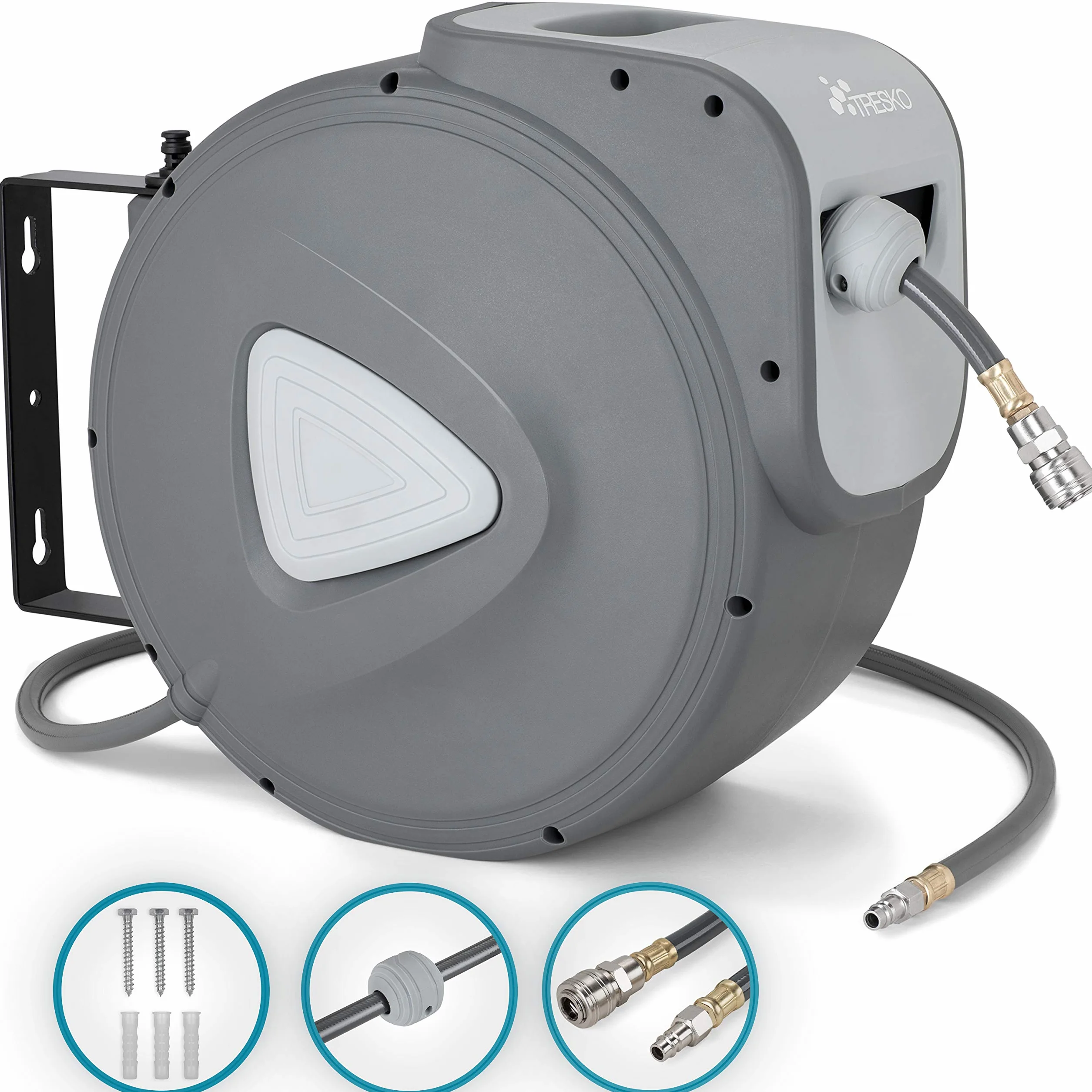 TRESKO Wąż sprężonego powietrza 30 m 1/4", automatyczne przyłącze, bęben