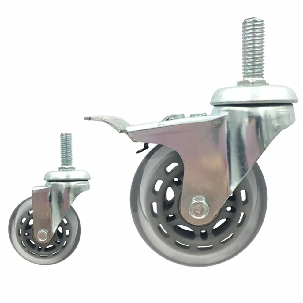 Zestaw 4 wytrzymałych gumowych kółek skrętnych do wózków przemysłowych z hamulcem, śruby M12 x 30 mm w zestawie. Idealne do transportu dużych obciążeń.