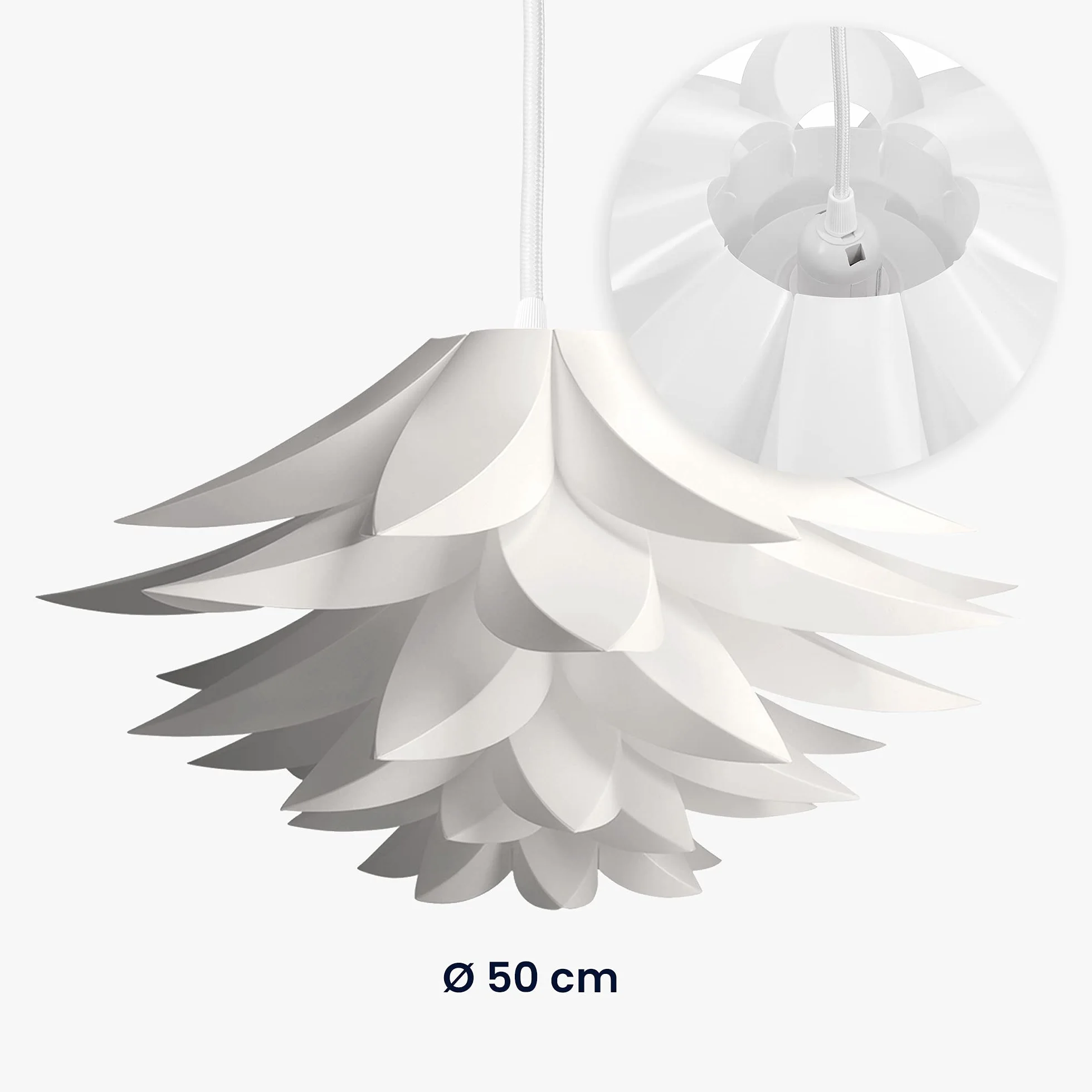 kwmobile Wisząca abażur, motyw puzzli – kwiat lotosu DIY, zestaw abażurów do wiszących lampy sufitowej lub lampy podłogowej, średnica 50 cm, biała