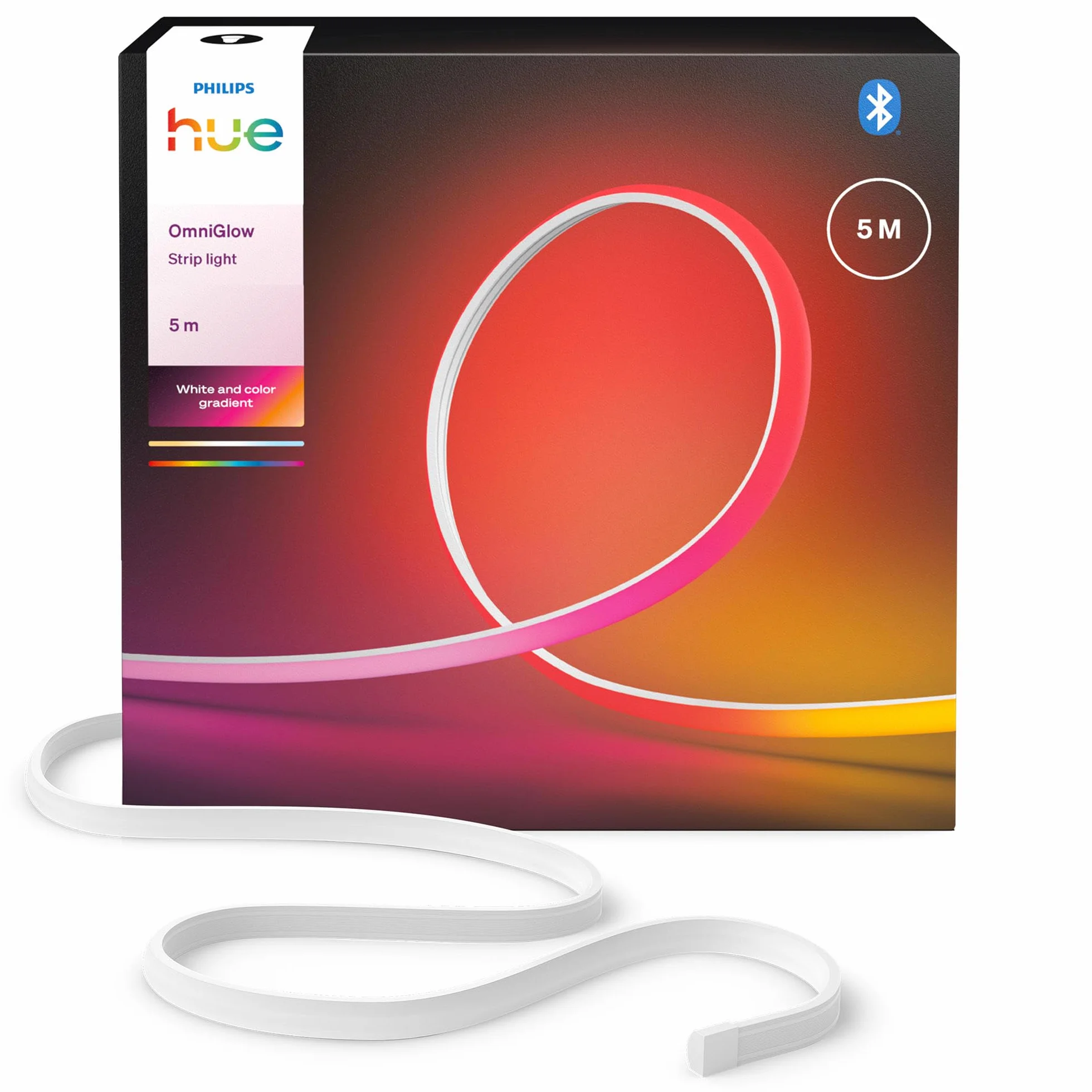 Philips Hue OmniGlow 5-metrowa taśma LED mikro LED, 4500 lm, żywe kolory i atmosfera, elastyczne oświetlenie wewnętrzne, jednolite światło, możliwość cięcia, sterowanie za pomocą aplikacji i głosem