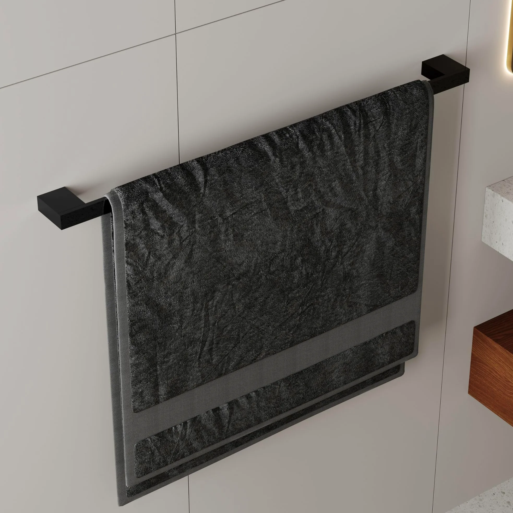 Kalb | Wieszak na ręczniki Lenn aluminiowy, bardzo długi (80 cm), na ścianę, podwójne mocowanie, do łazienki i umywalki, czarny lub chrom, wieszak na ręczniki (czarny)