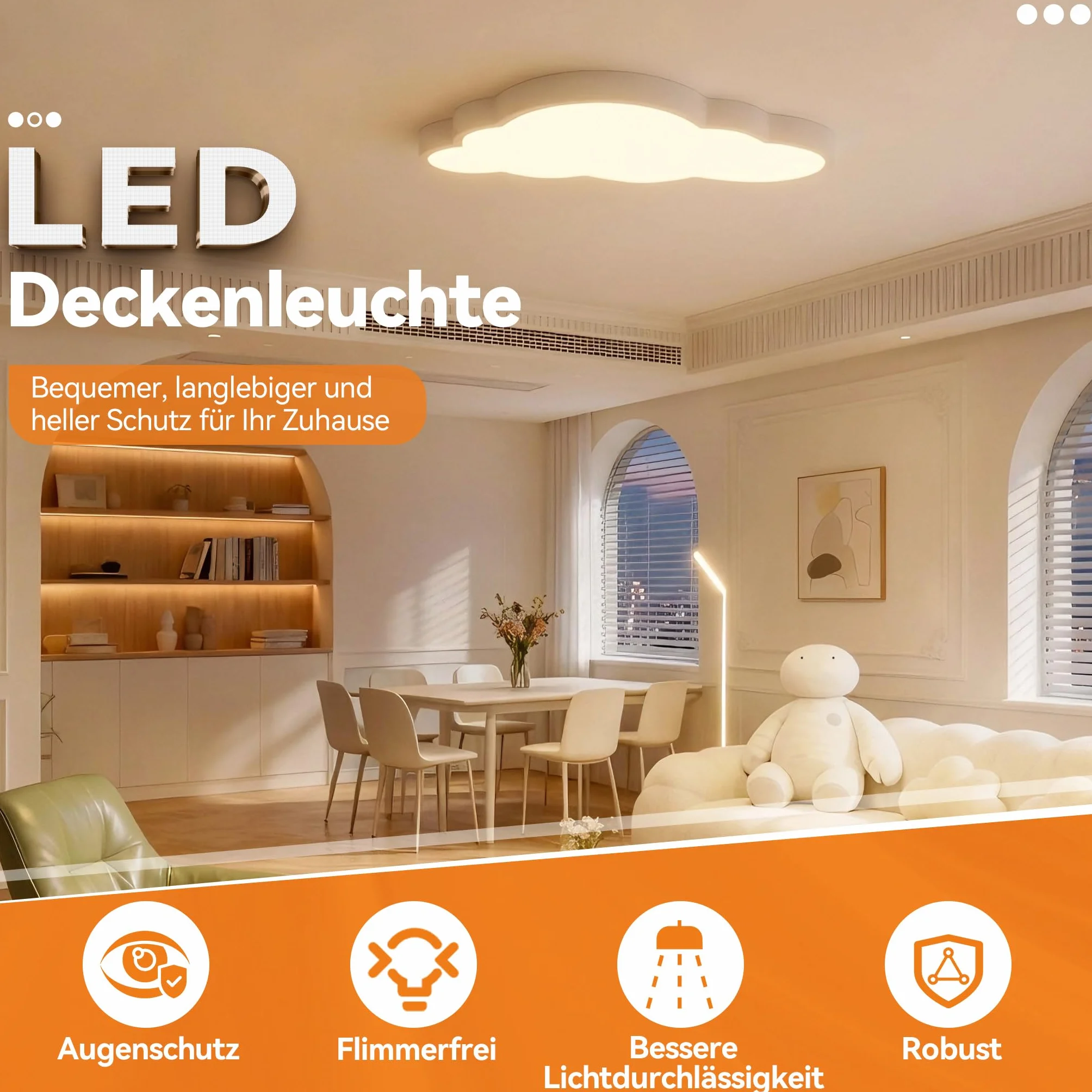 UISEBRT Lampa sufitowa LED, chmury, lampa sufitowa do pokoju dziecięcego, 48 W, ultra cienka, ściemniana, kreatywna lampa chmurowa z pilotem zdalnego sterowania, do pokoju dziecięcego,
