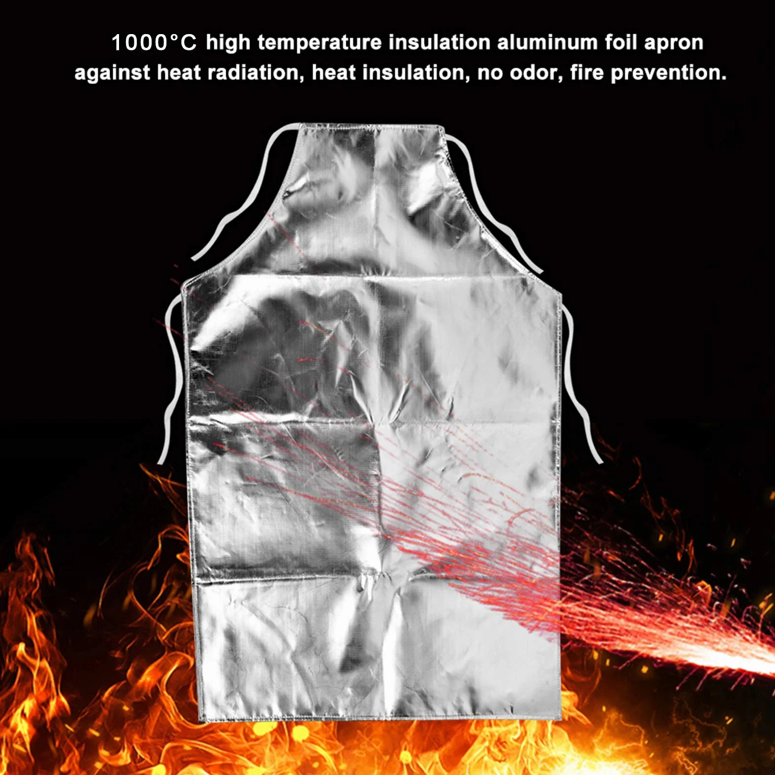 KUIDAMOS Fartuch odporny na ciepło, Fartuch aluminiowy 1000 ° C Odporny na ciepło Styl Koronki Trwały Promieniowanie Termiczne do użytku w pracy