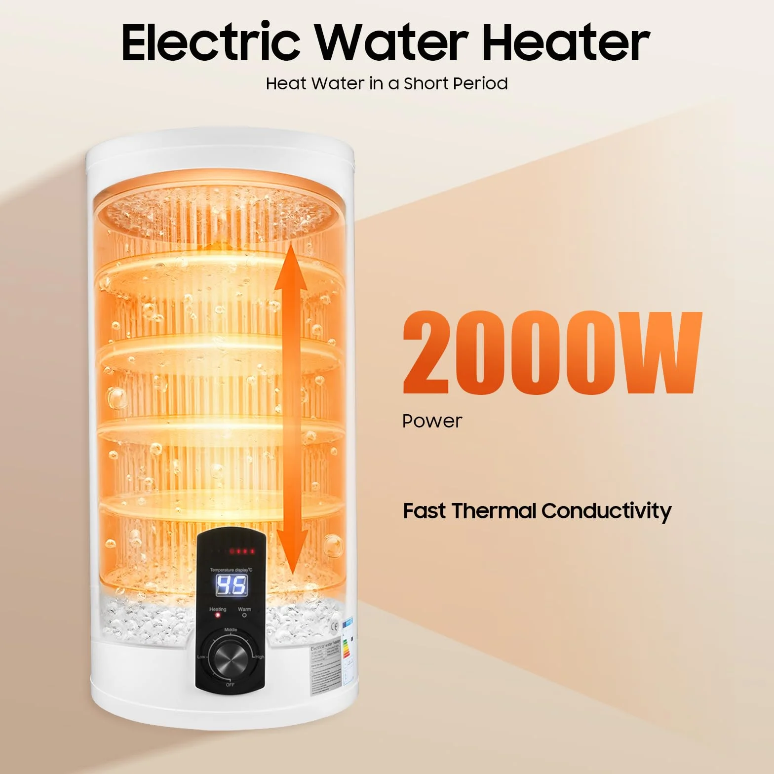 Elektryczny bojler ciepłej wody 50 L 2000 W 220 V wiszący na ścianie emaliowany pojemnik wewnętrzny LED