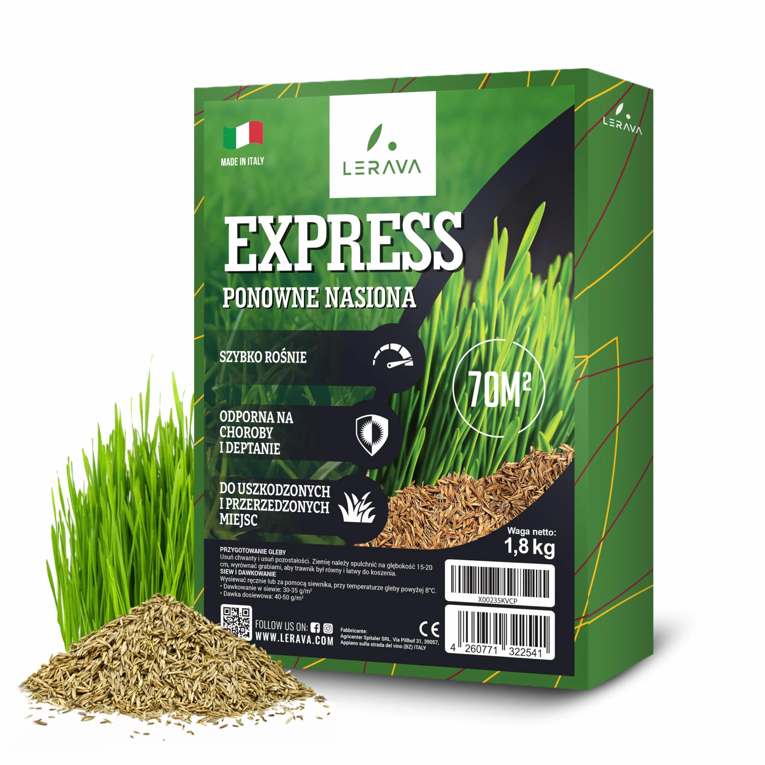 LERAVA® EXPRESS nasiona trawy 70m² szybki wzrost odporność na deptanie trawa regeneracyjna do ogrodów słonecznych i półcienistych odporna na suszę 1,8 kg