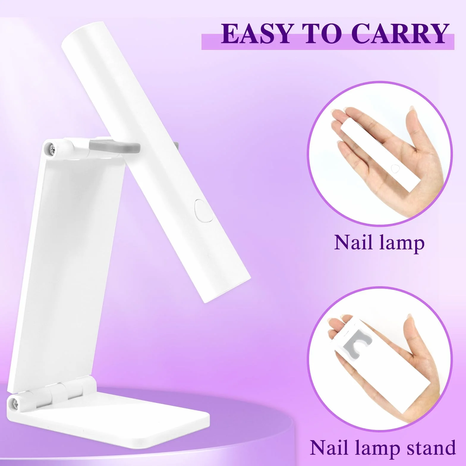 Lampa UV 3 W do paznokci żelowych, lampa UV, przenośna lampa UV do paznokci, 20 s/60 s, tryb timingu, możliwość ponownego ładowania, lampa do paznokci ze stojakiem, dla początkujących, do