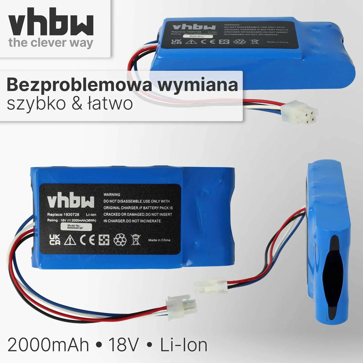 vhbw Akumulator kompatybilny z Yard Force Amiro 400, 400i, 350i, 350 (2000 mAh 18 V Li-Ion)