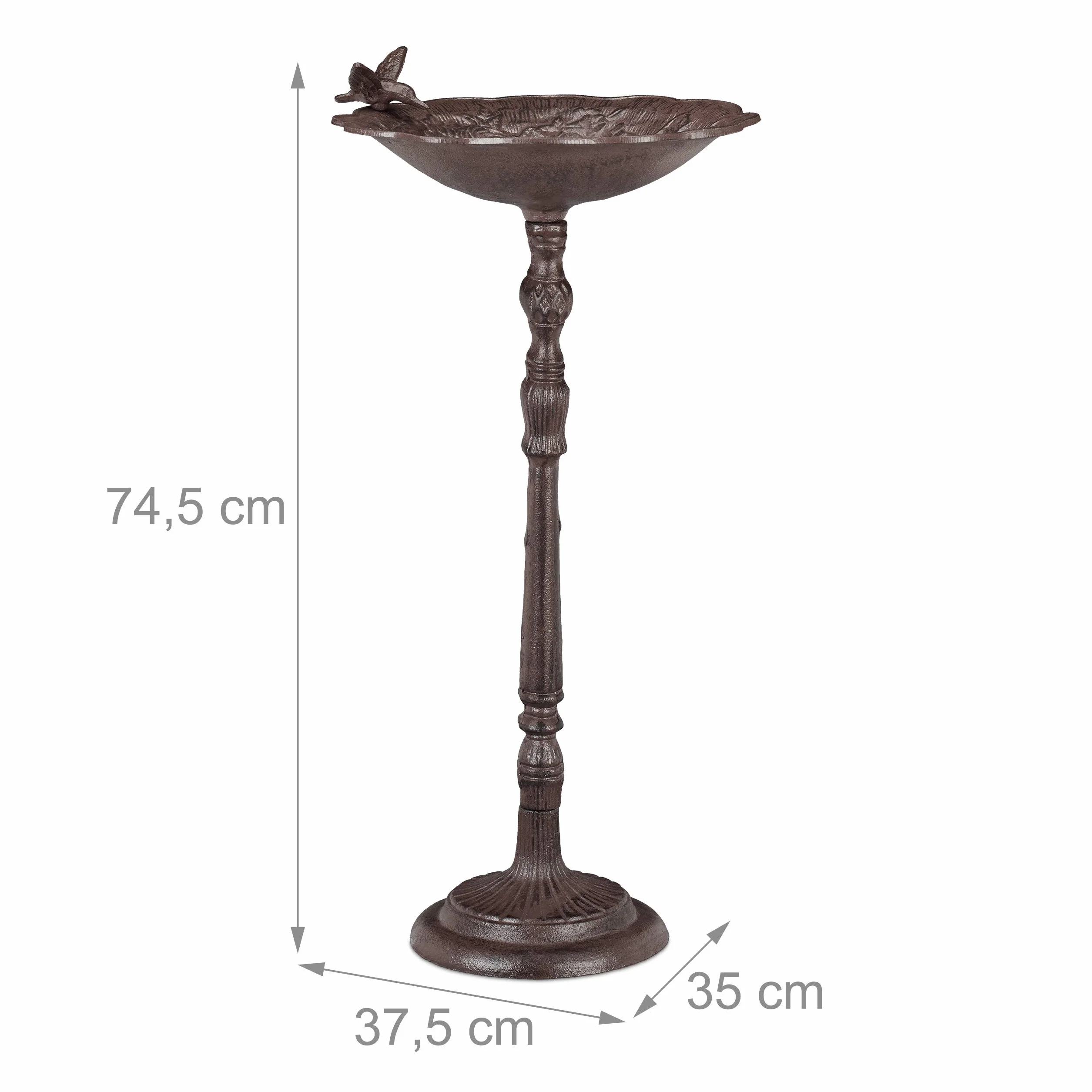 Relaxdays Poidło dla ptaków żeliwne ze stojakiem antyczny design wysokość 74,5 cm brązowe