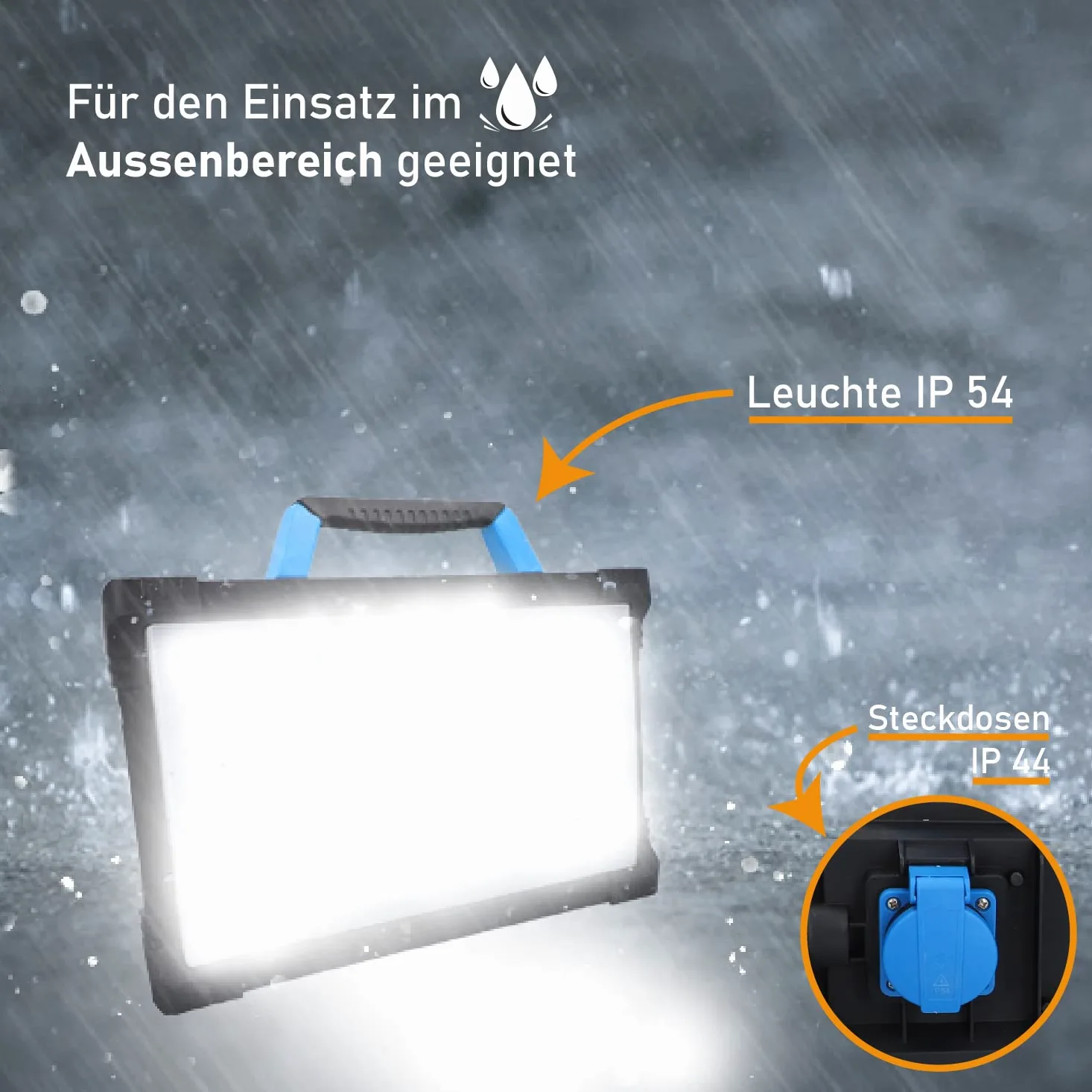 BTEC Lampa Robocza LED 80 W WorkerLed z Gniazdkiem Reflektor Budowlany do Stosowania na Placu Budowy lub jako Lampa Warsztatowa i Wiele Innych Zastosowań