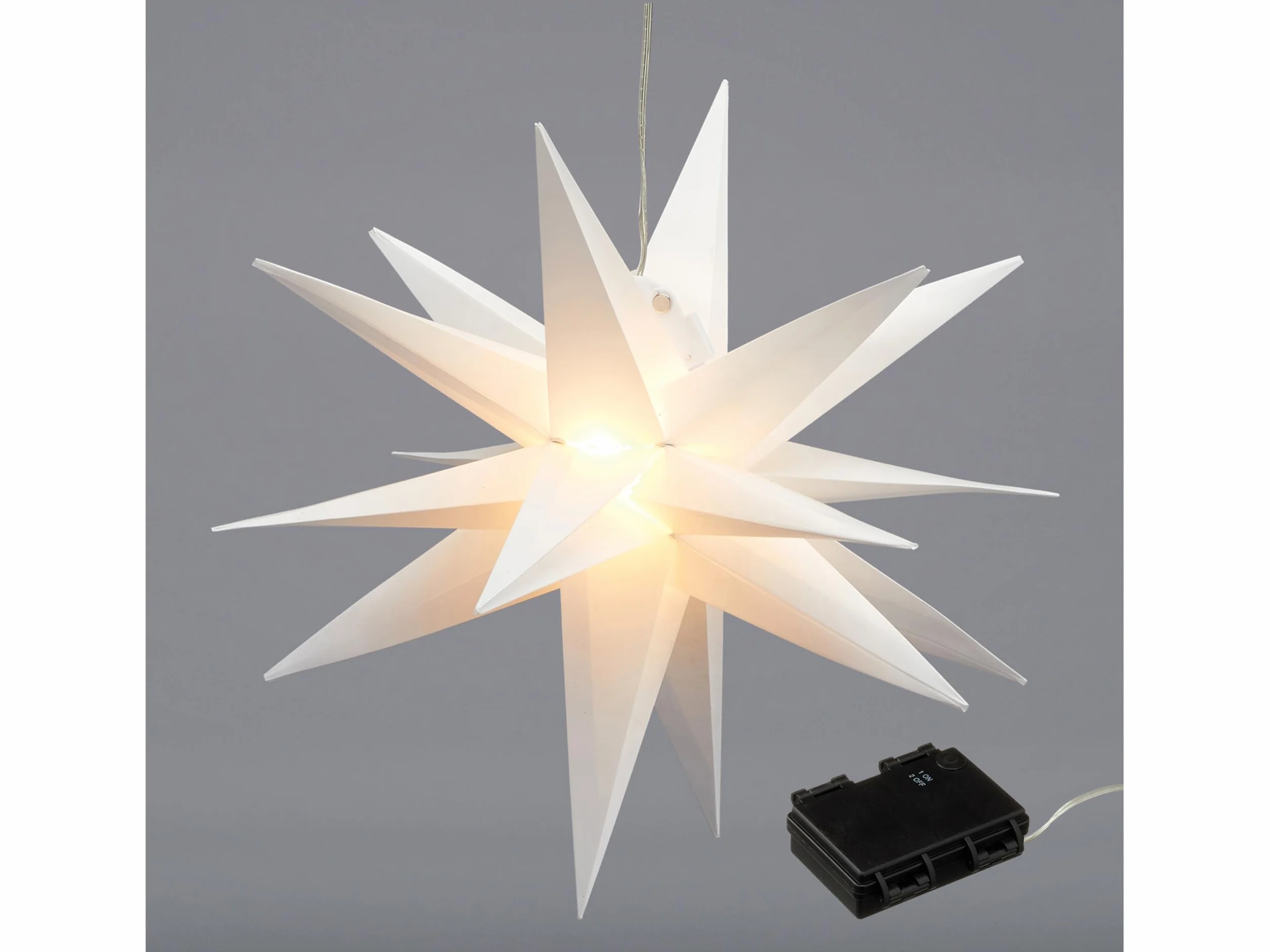 Świecąca gwiazda 3D biała z PCW LED gwiazda bożonarodzeniowa do zawieszenia, w zestawie 15 diod LED Ø 35 cm, do użytku na zewnątrz IP44 (1 x gwiazda świecąca LED biała)
