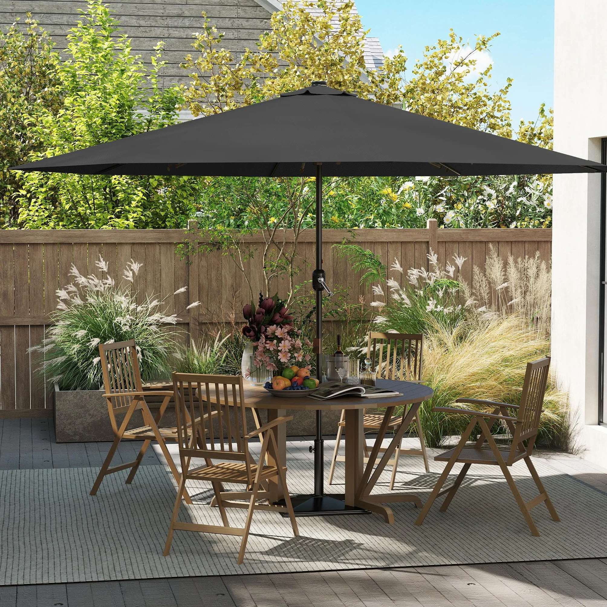 UISEBRT 350 cm, aluminiowy parasol przeciwsłoneczny z korbą ręczną, ochrona przed promieniowaniem UV 40+, na taras, do ogrodu, na taras (350 cm, ciemnoszary)