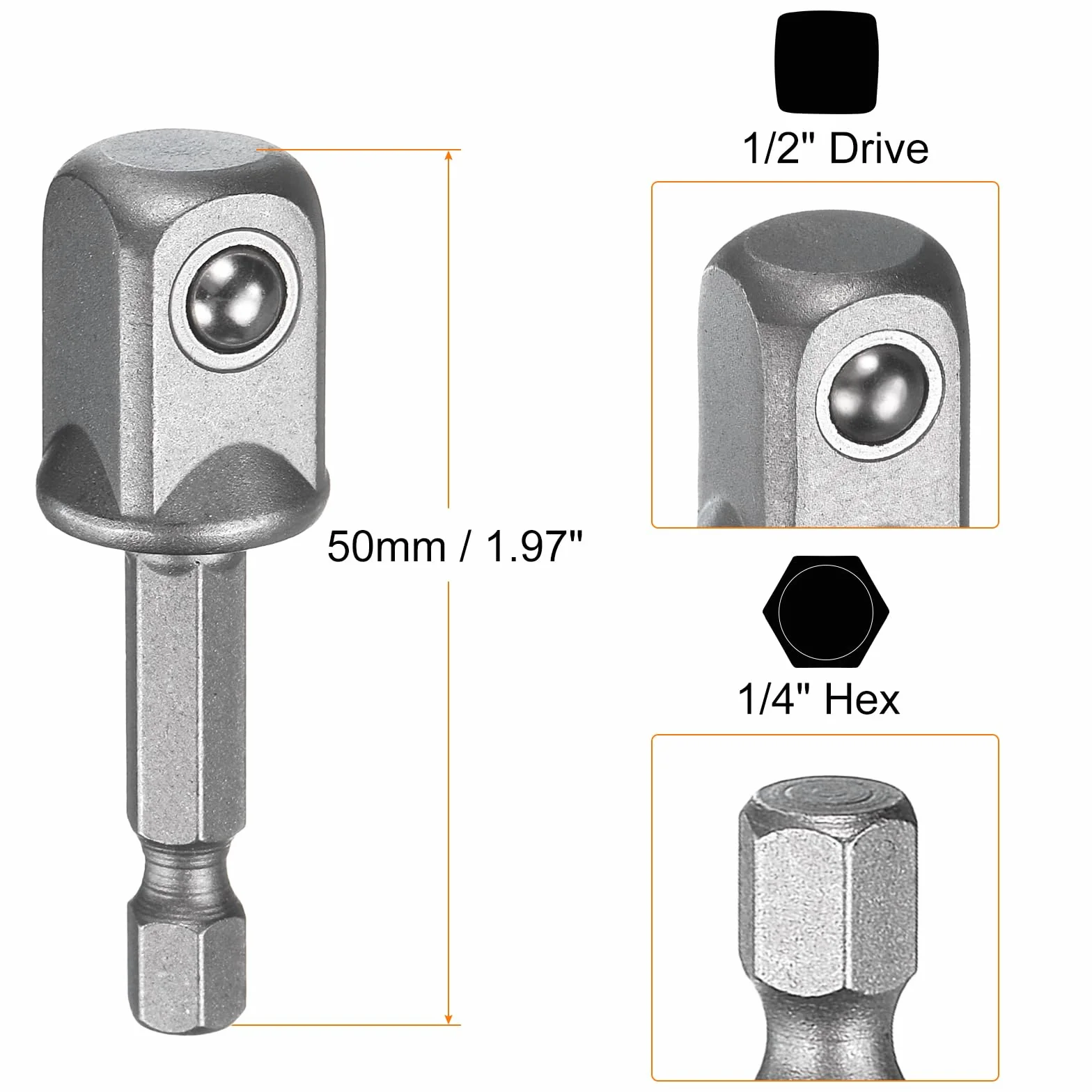 QUARKZMAN Deep 6-punktowy śrubokręt udarowy 1/2", napęd 26 mm, metryczny klucz nasadowy 8" długość z adapterem sześciokątnym 1/4", zestaw narzędzi ze stali CR-V, zestaw narzędzi do śrub sześciokątnych