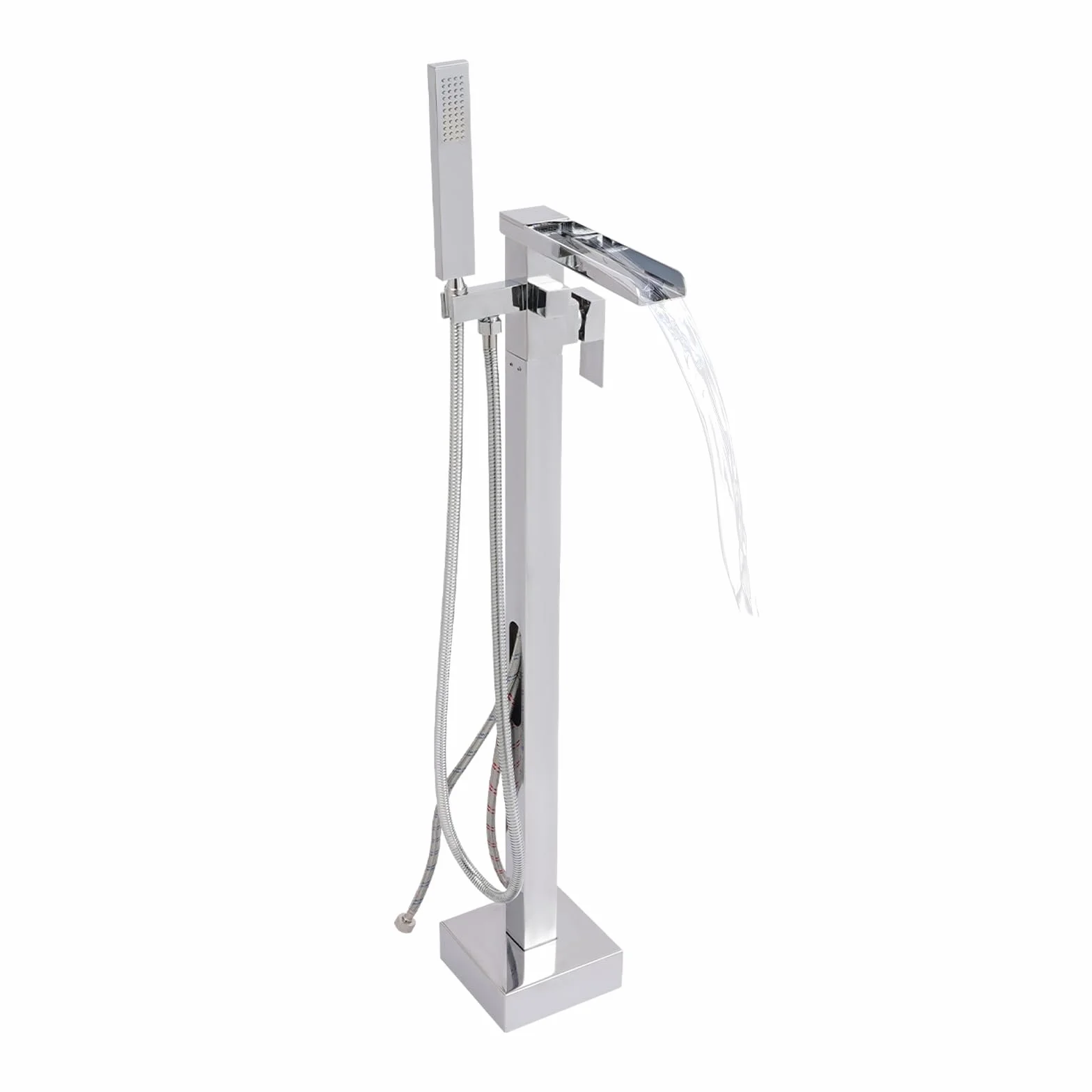 Armatura wannowa srebrna zestaw prysznicowy wolnostojąca armatura wannowa armatura prysznicowa G1/2 cala armatura wannowa armatura wannowa obracana o 360° wylewka 88 cm wysokość 80 cm wąż do
