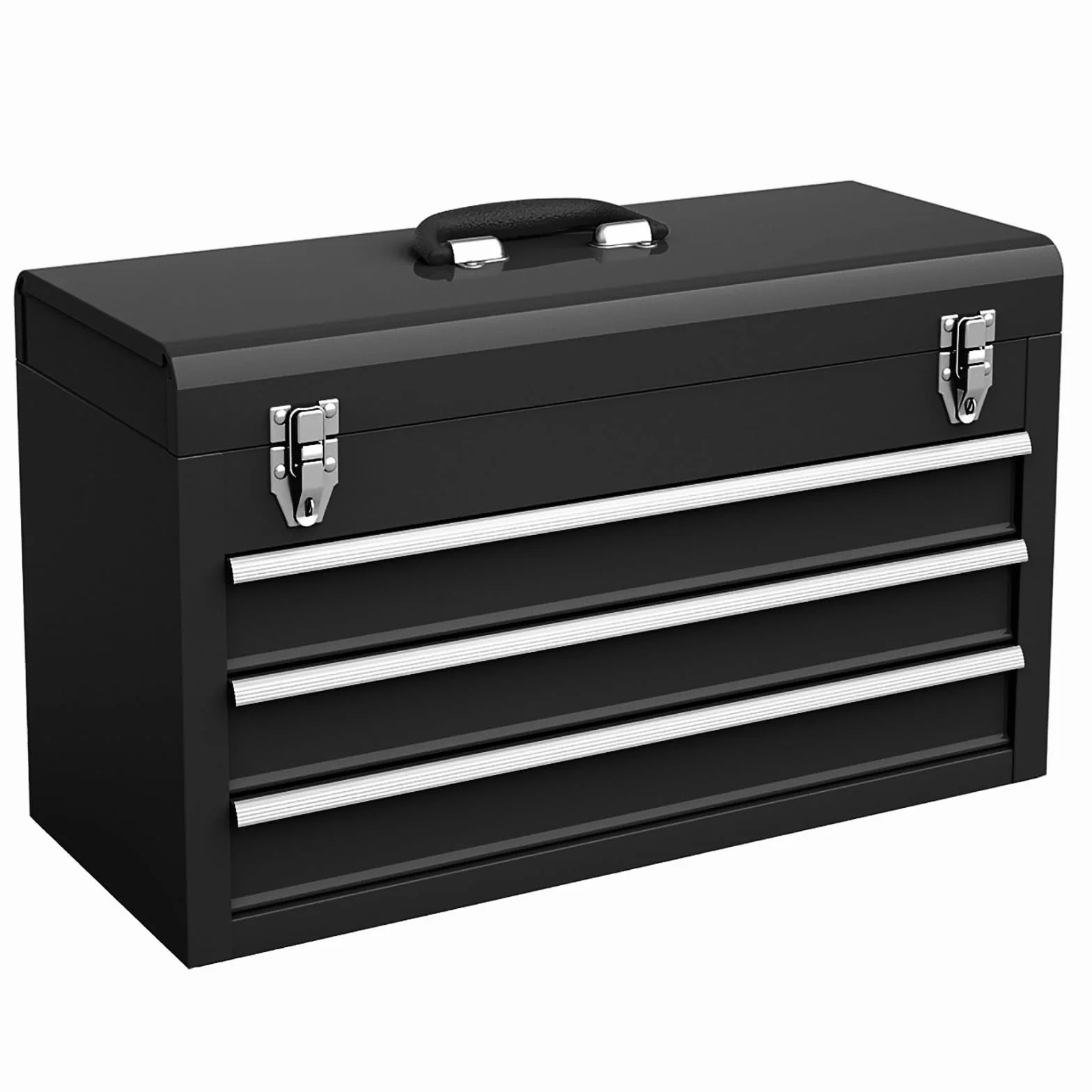COSTWAY Skrzynka narzędziowa metalowa, skrzynka narzędziowa z 3 szufladami i górną półką, skrzynka narzędziowa 52 x 21 x 30 cm (czarna)