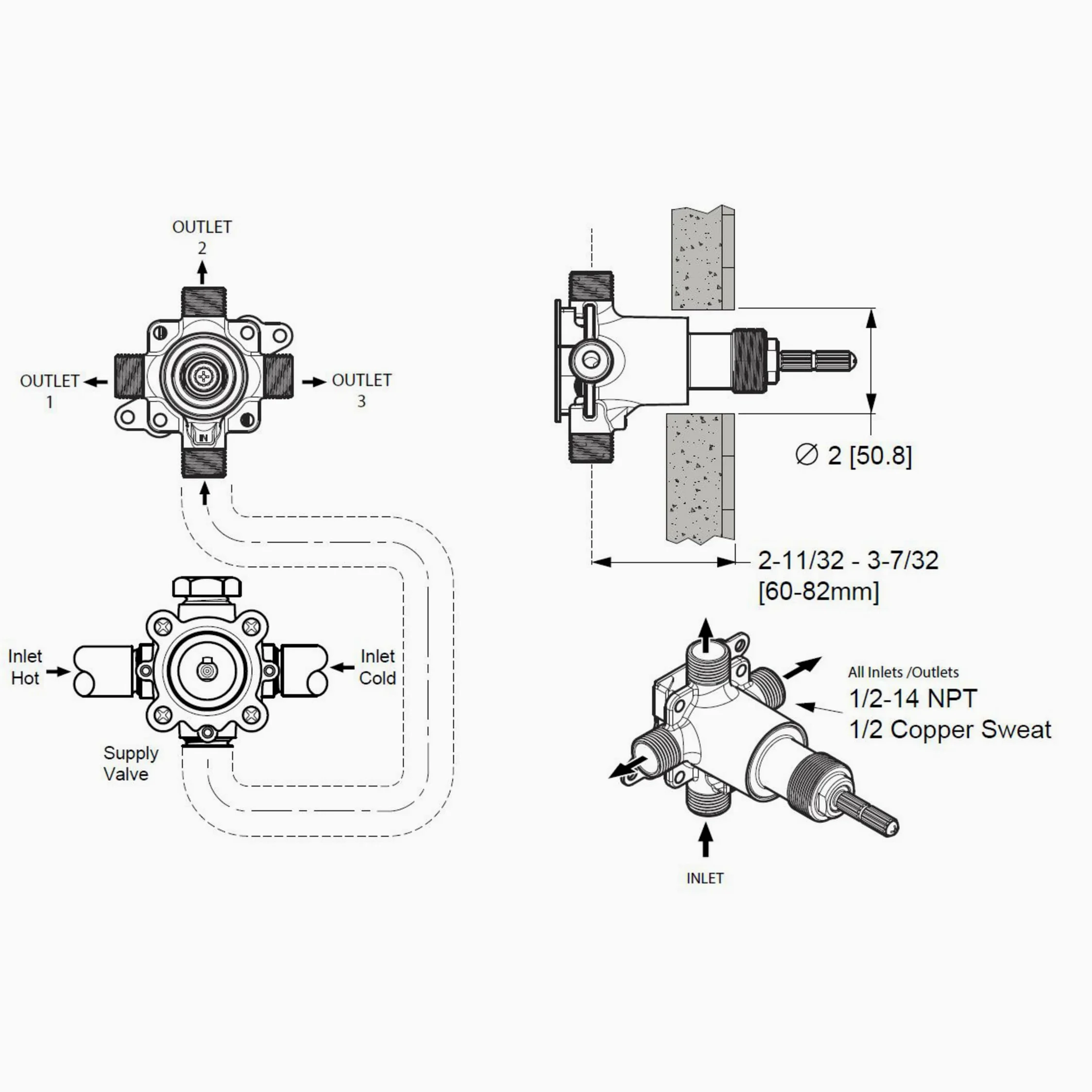 Pfister 0156WDS Ogólny 6-drożny zawór rozdzielający, niedokończony
