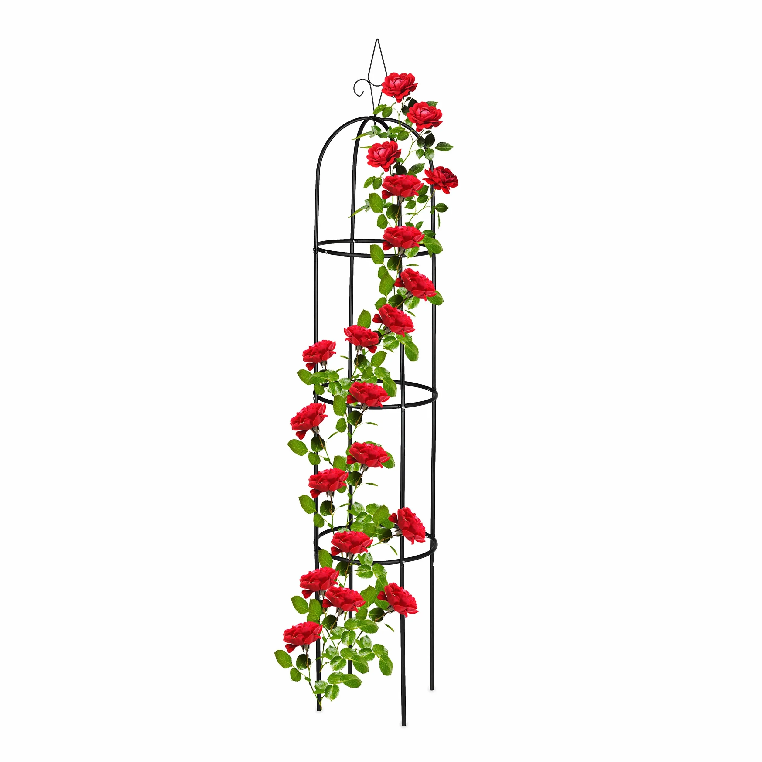 Relaxdays Pergola Obelisk, wysokość 200 cm, do roślin pnących, metalowa, wolnostojąca, pomoc do wspinaczki róż, czarna, 200 x 41 cm
