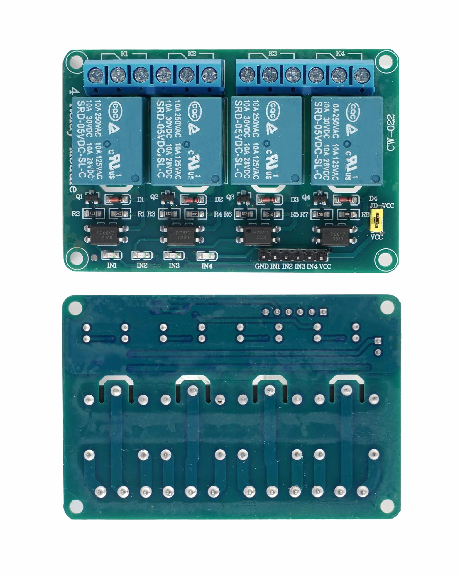 4-kanałowy moduł przekaźnika z transoptorem do Raspberry Pi Arduino TTL Logika PIC DSP AVR ARM